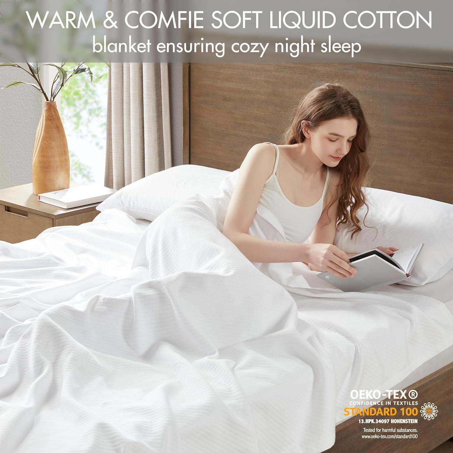Madison Park Bed Blanket Liquid Cotton Twin White: Lightweight, Year-Round Comfort, OEKO-TEX Certified
