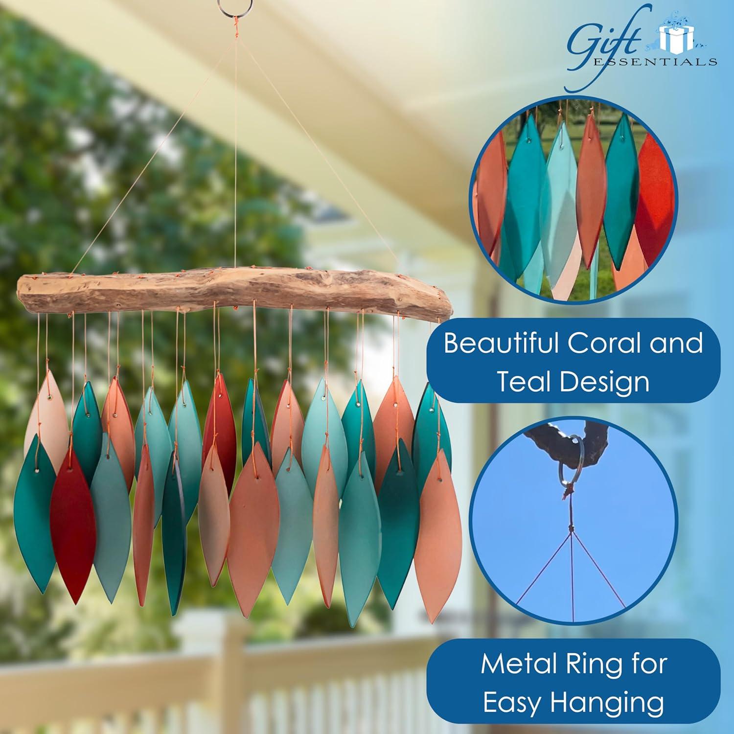 Blue Handworks Wind Chimes Coral and Teal Glass Wind Chime Garden Decor