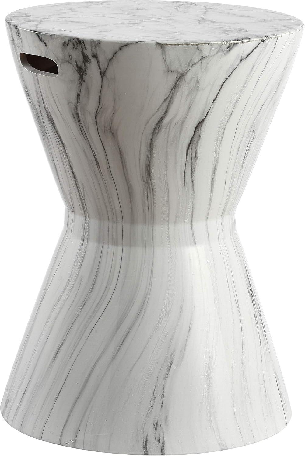 JONATHAN Y African Drum 17.3" White Marble Finish Ceramic Garden Stool