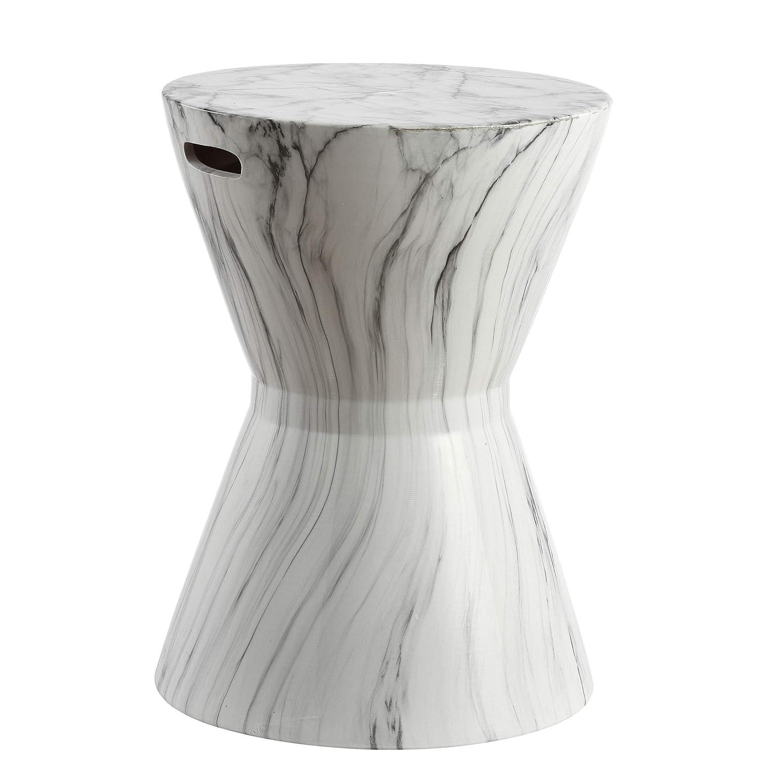 JONATHAN Y African Drum 17.3" White Marble Finish Ceramic Garden Stool
