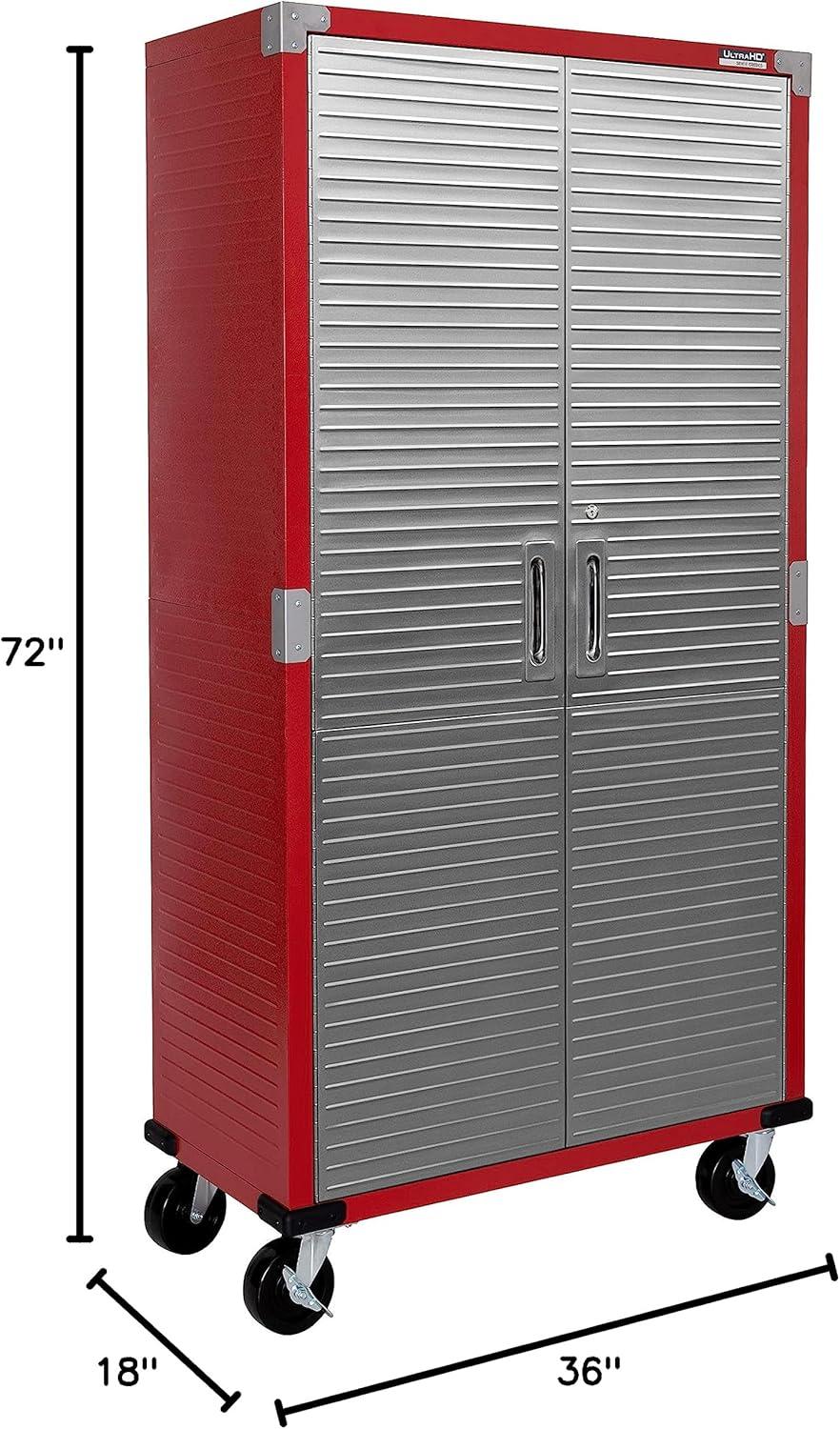 Seville Classics UltraHD Steel Body Lockable Storage Filing Cabinet Organizer Locker Shelving Unit 36" W x 18" D x 72" H, Red