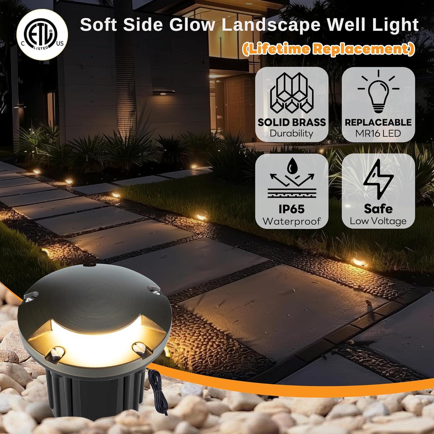 Gardenreet Brass Well Lights Landscape Led In Ground,12V LED Low Voltage Landscape Lighting Well Lights for Garden, Pathway Without MR16 Bulb(One-Direction Turret)