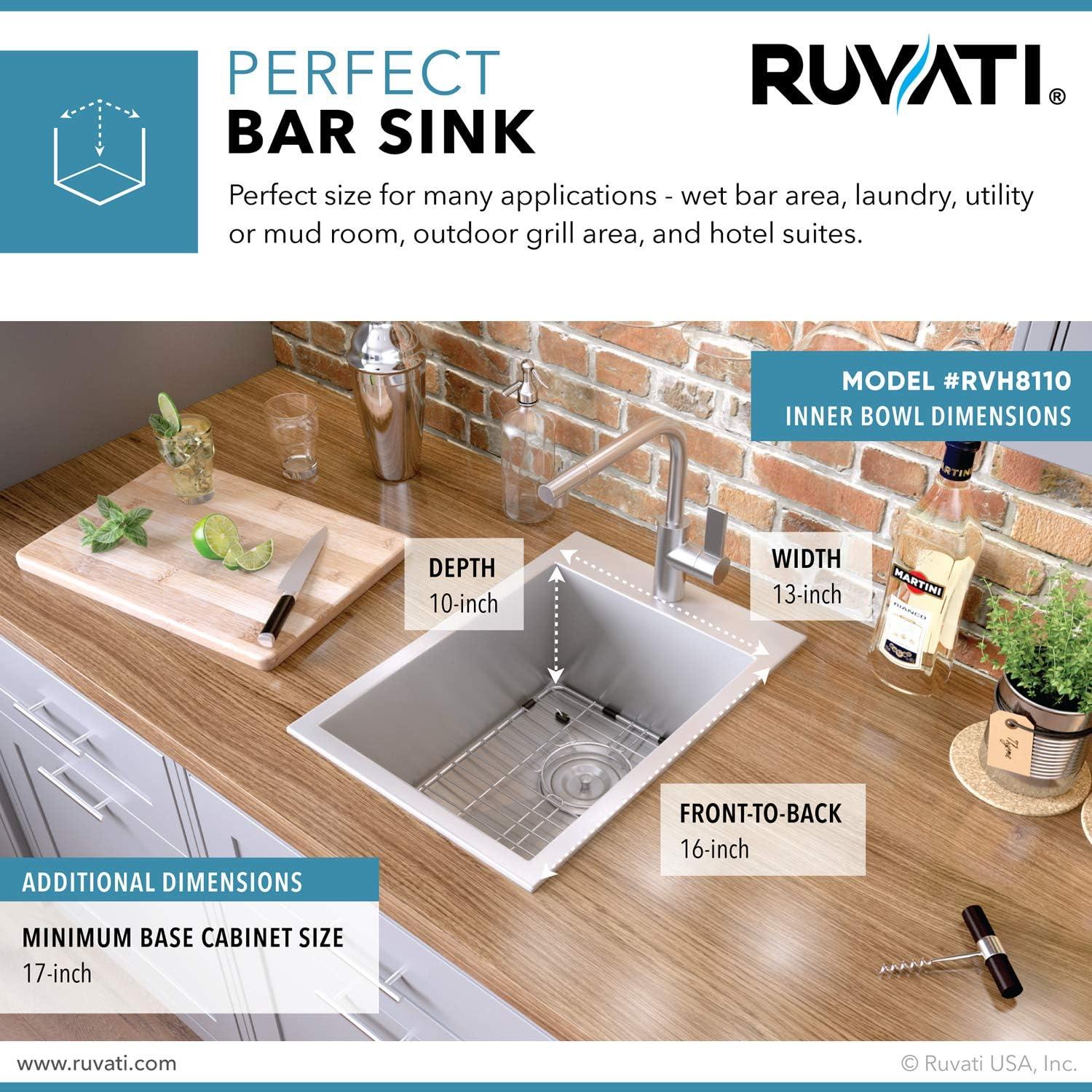 Ruvati RVH8110 15 x 20 in. Drop-in Topmount Bar Prep Sink 16 Gauge Stainless Steel Single Bowl