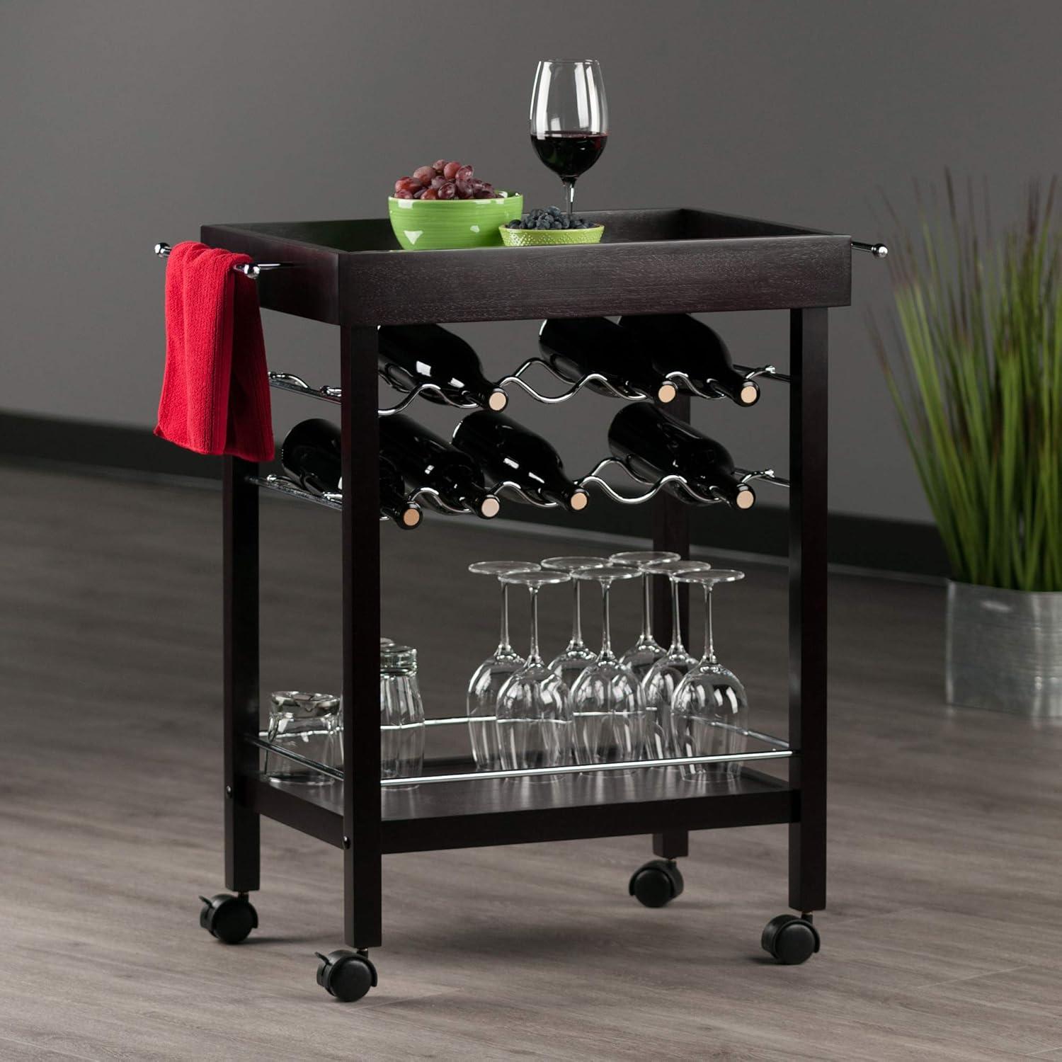 Johnnie Bar Cart Dark Espresso - Winsome: Hardwood Beverage Trolley with Wine Storage, 30 Day Limited Warranty