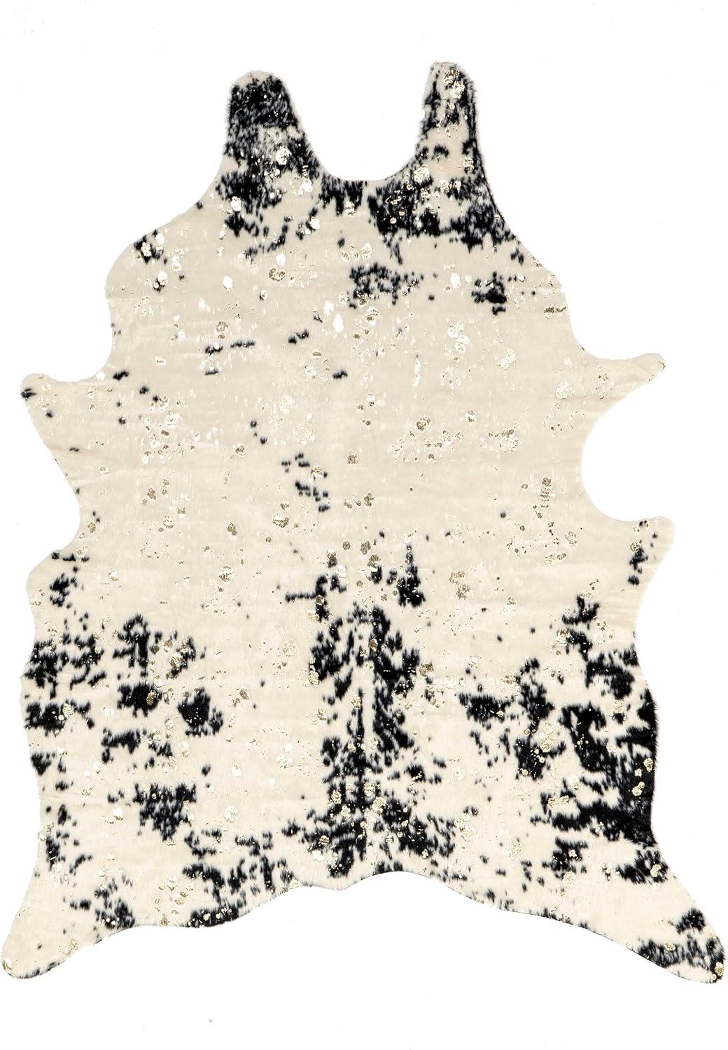 Chehalis Contemporary Faux Cowhide Power Loom Black/Gold Rug