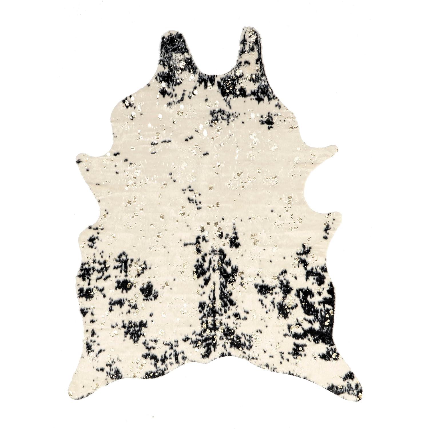 Chehalis Contemporary Faux Cowhide Power Loom Black/Gold Rug