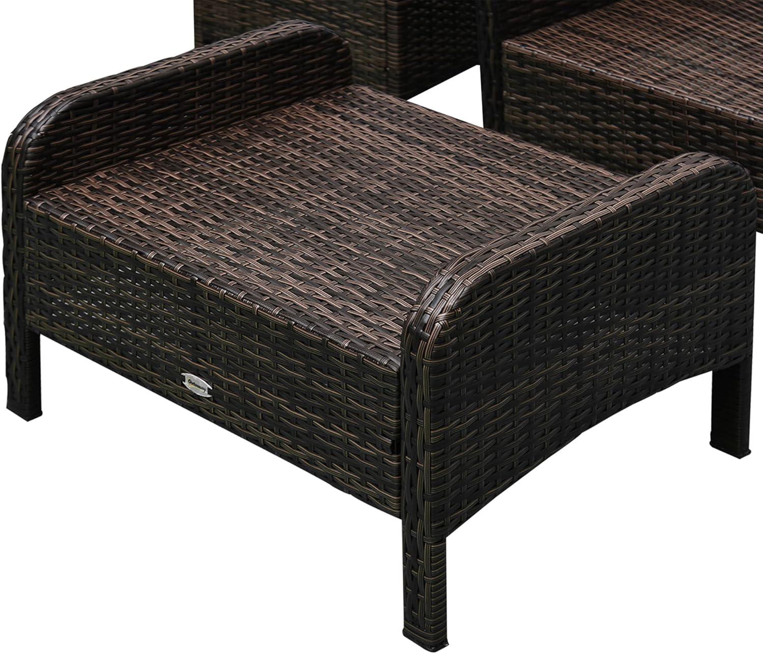 Outsunny 5 Piece Rattan Wicker Lounge Chair, Outdoor Patio Conversation Set with 2 Cushioned Chairs, 2 Ottomans & Tempered Glass Top Coffee Table