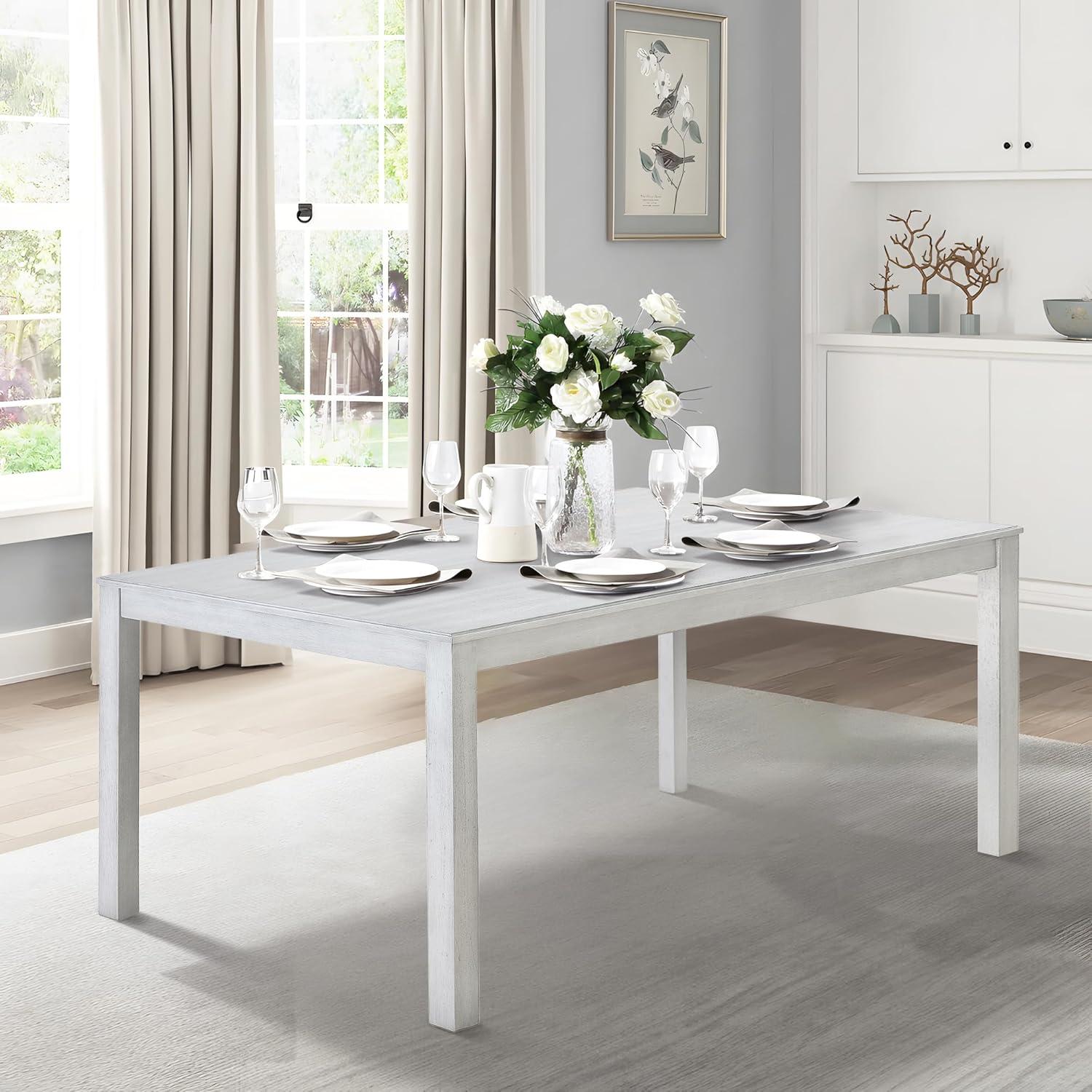 Wood Dining Table for 4 6, Rectangle Wooden Kitchen Table with Square Legs, Farmhouse Dinner Table for Dining Room, Living Room, Office, White