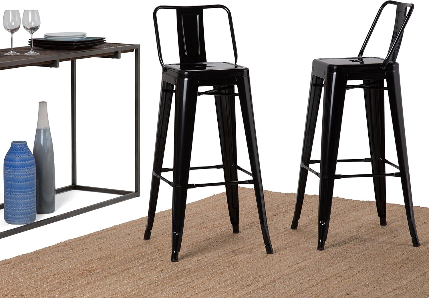 Rayne Industrial Black Metal Bar Stool with Curved Back - Set of 2