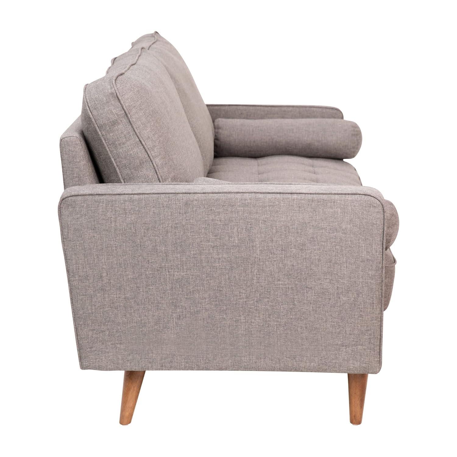 Flash Furniture Hudson Mid-Century Modern Sofa with Tufted Faux Linen Upholstery & Solid Wood Legs in Slate Gray