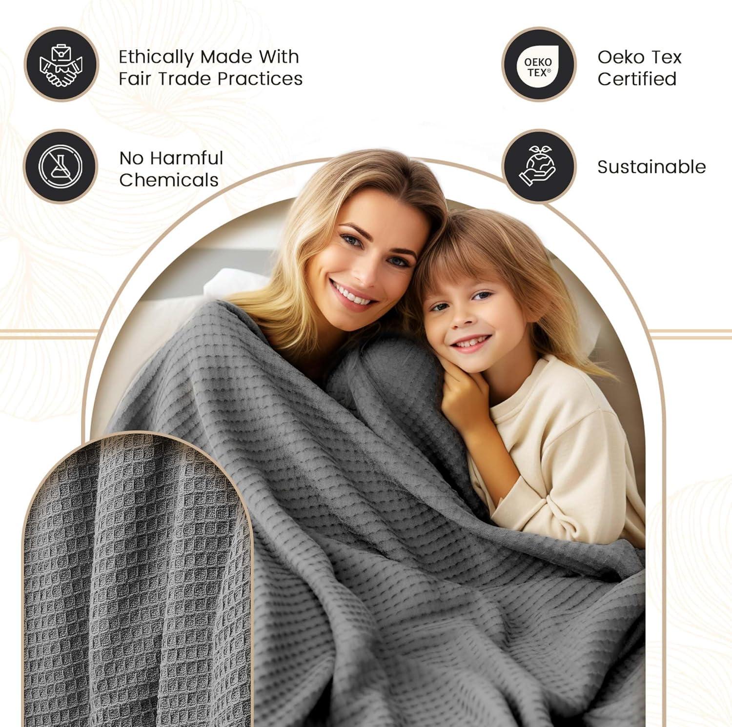 Dark Gray Cotton Waffle Weave Queen Blanket