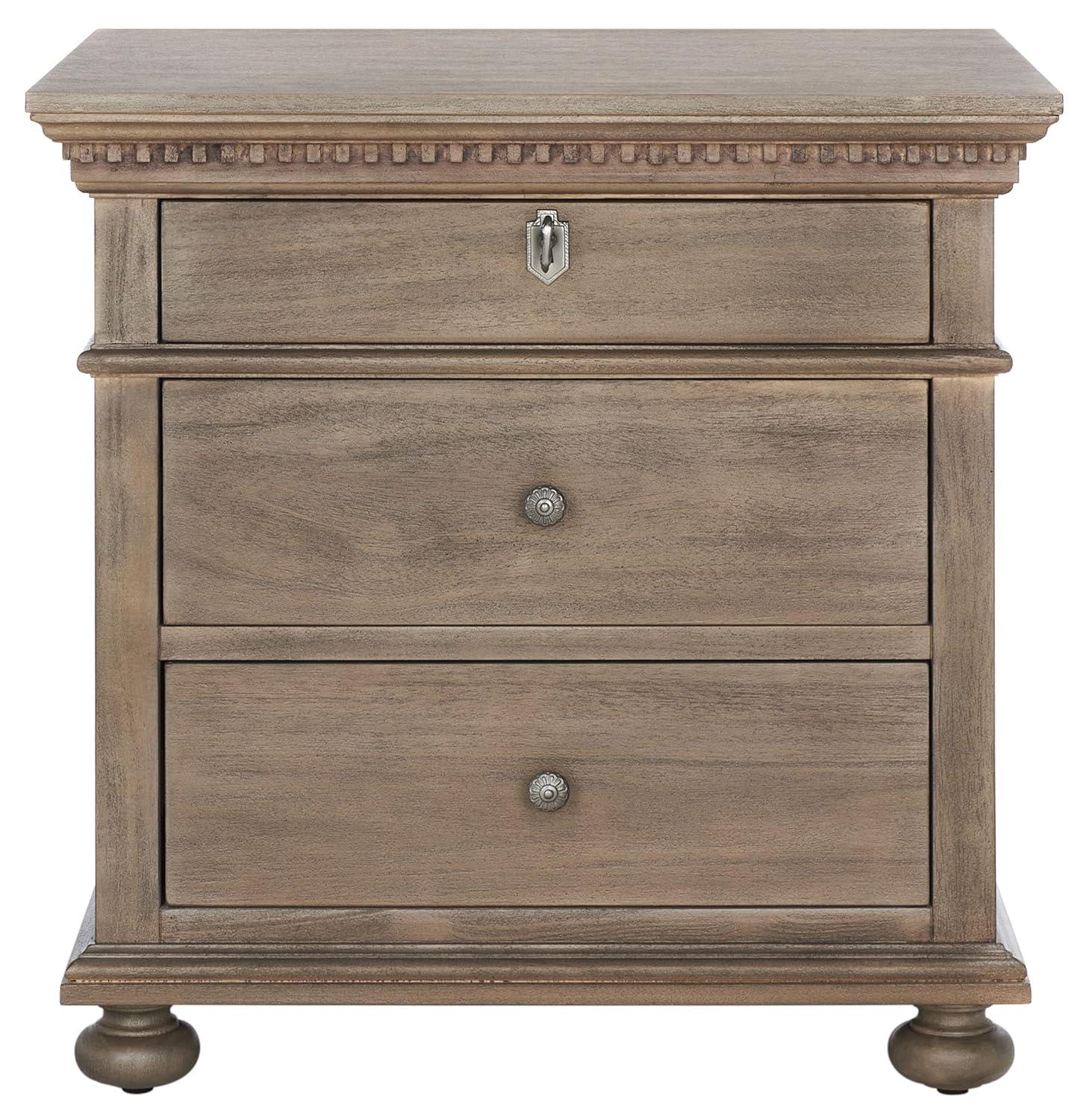 SAFAVIEH Couture Home Collection Allisyn Light Brown 3-Drawer Wood Nightstand Table (Fully Assembled)