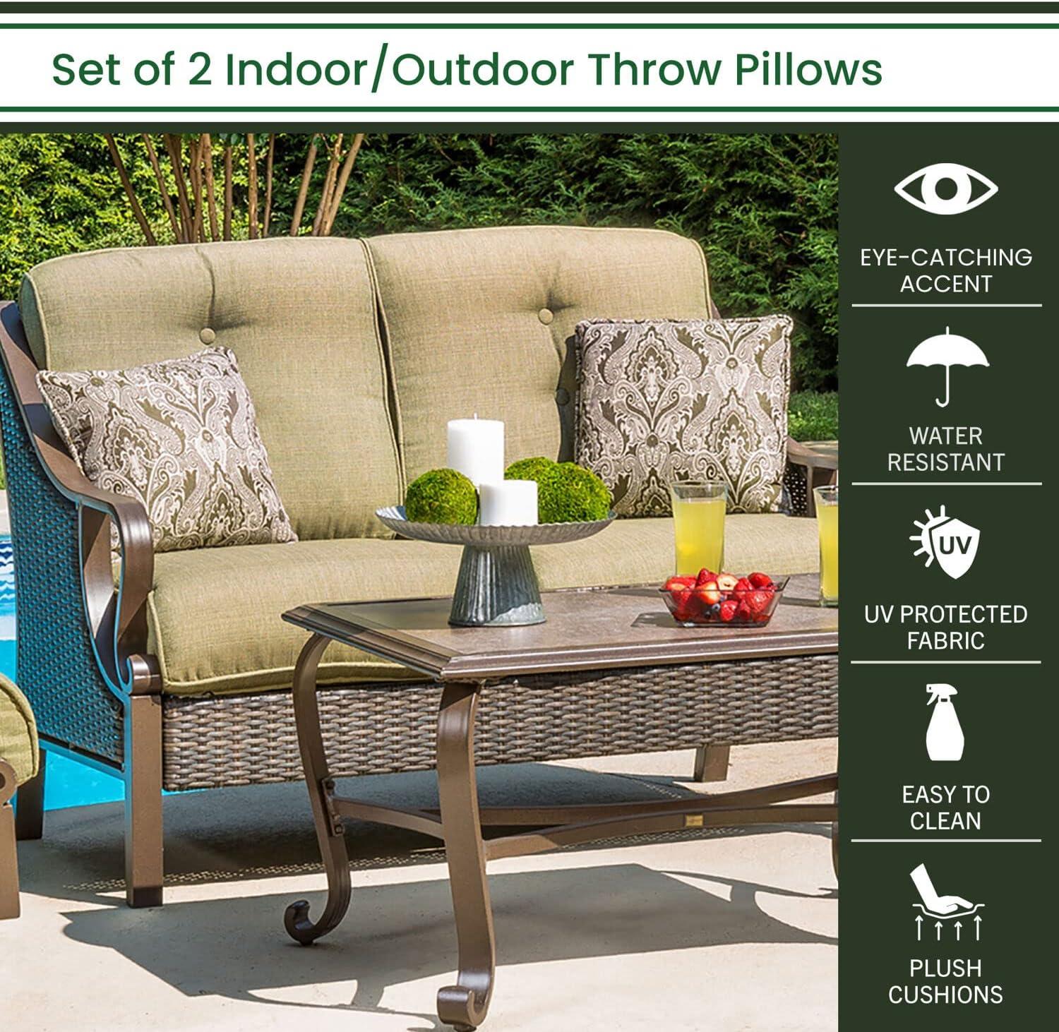 Hanover Medallion Indoor/Outdoor Throw Pillow, Decorative, Set of 2, Meadow Green - HANTPMED-MDW-2