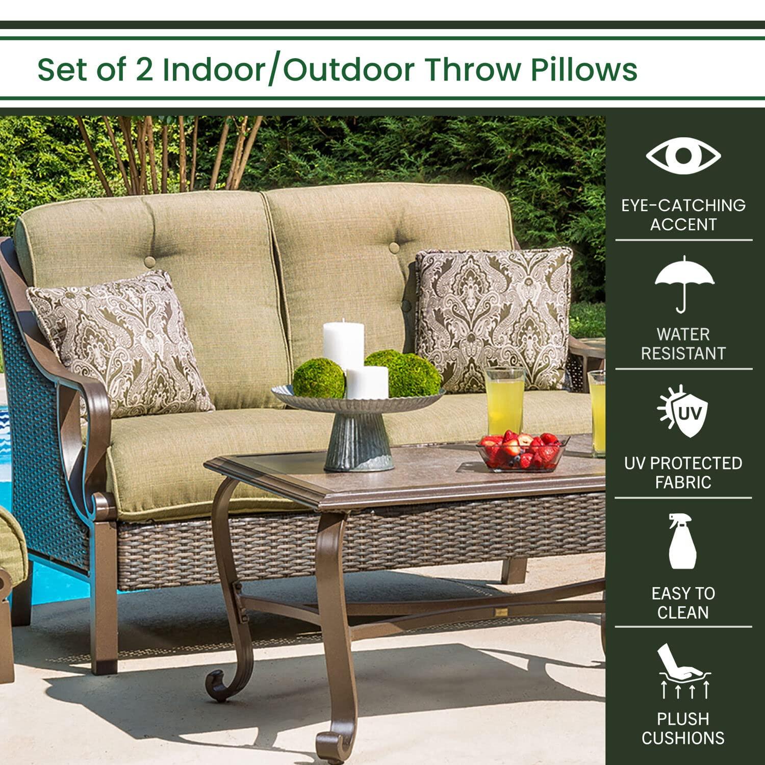 Hanover Medallion Indoor/Outdoor Throw Pillow, Decorative, Set of 2, Meadow Green - HANTPMED-MDW-2