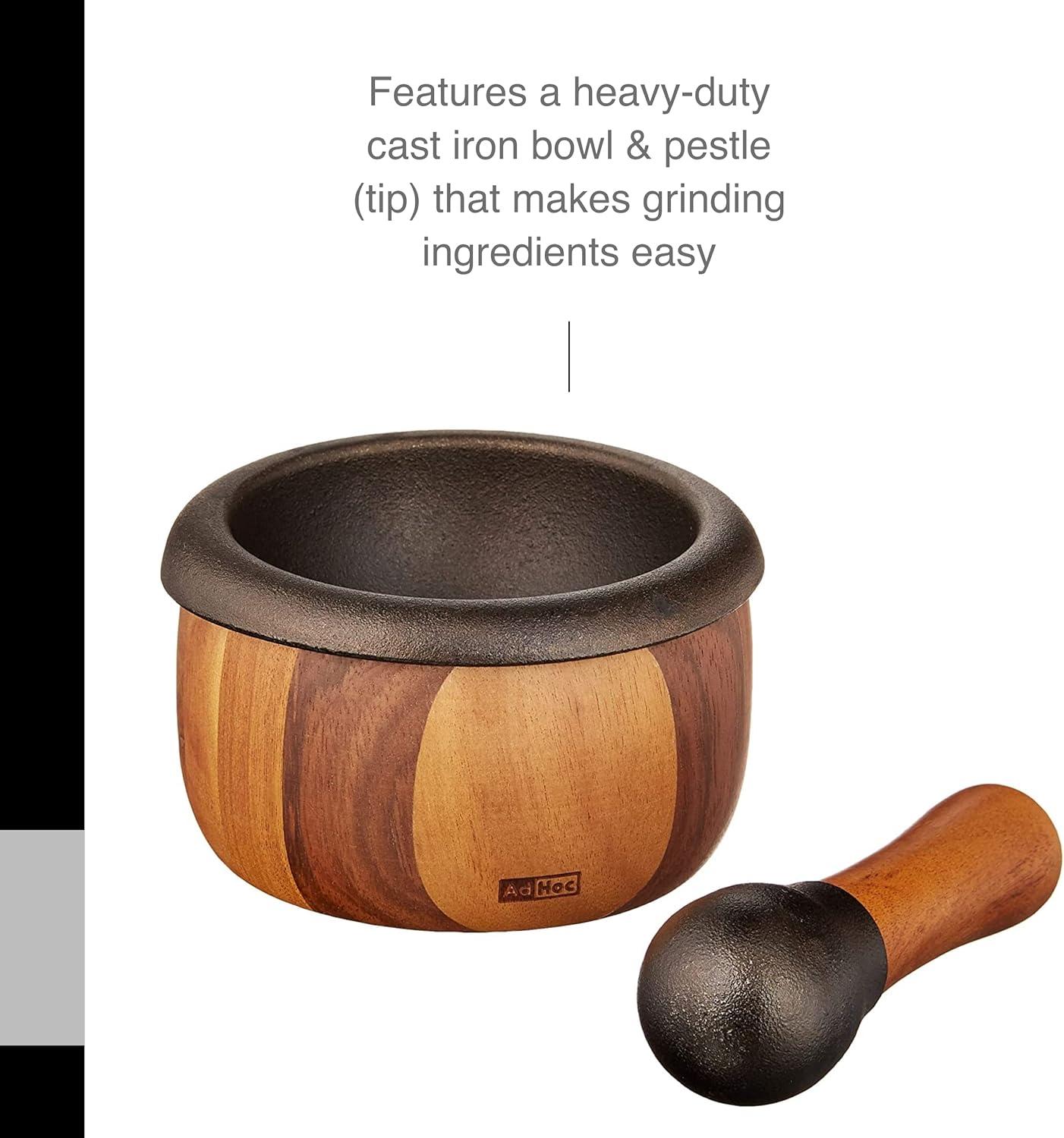 AdHoc Acacia Wood and Cast Iron Mortar & Pestle Set