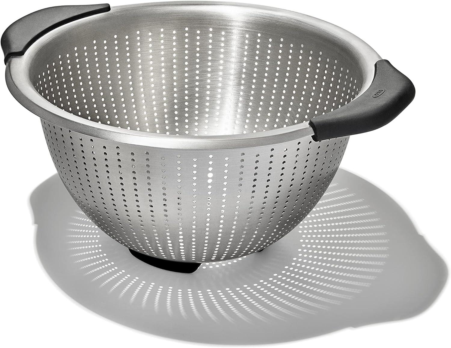 OXO 5 Qt Stainless Steel Colander: Dishwasher-Safe Strainer for Pasta & More, Clear, 11.7" Width