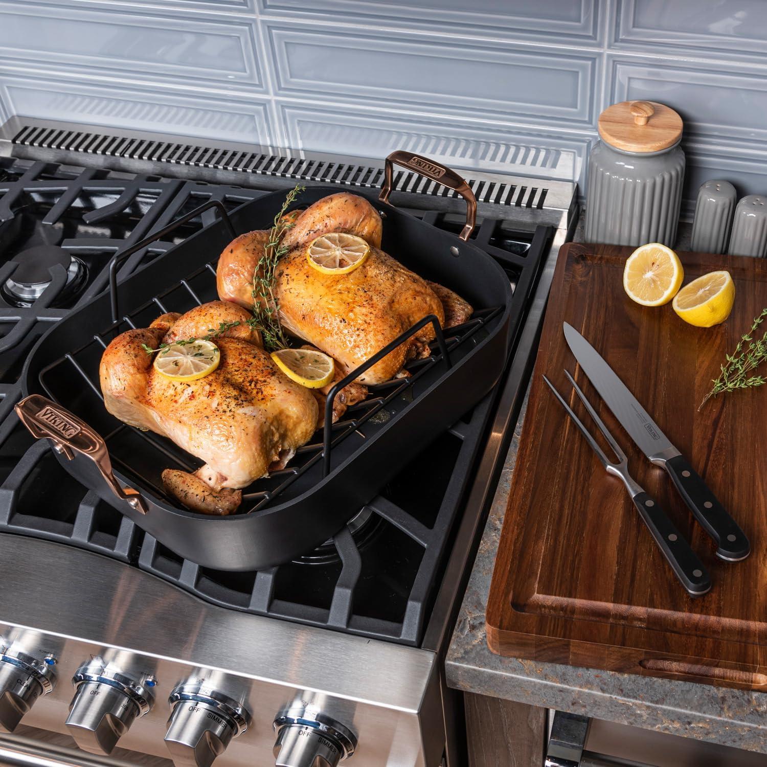 Viking Hard-Anodized Non-Stick 16" Roaster with Rack and Carving Set