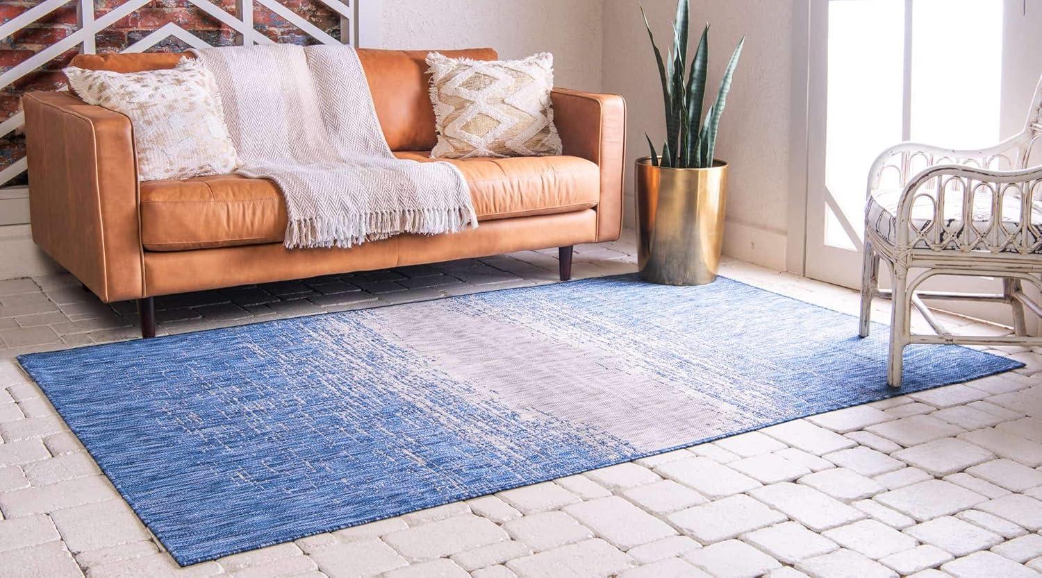 Unique Loom 6' 1 x 9' 0 Rectangle Indoor/Outdoor Modern Blue Area Rug