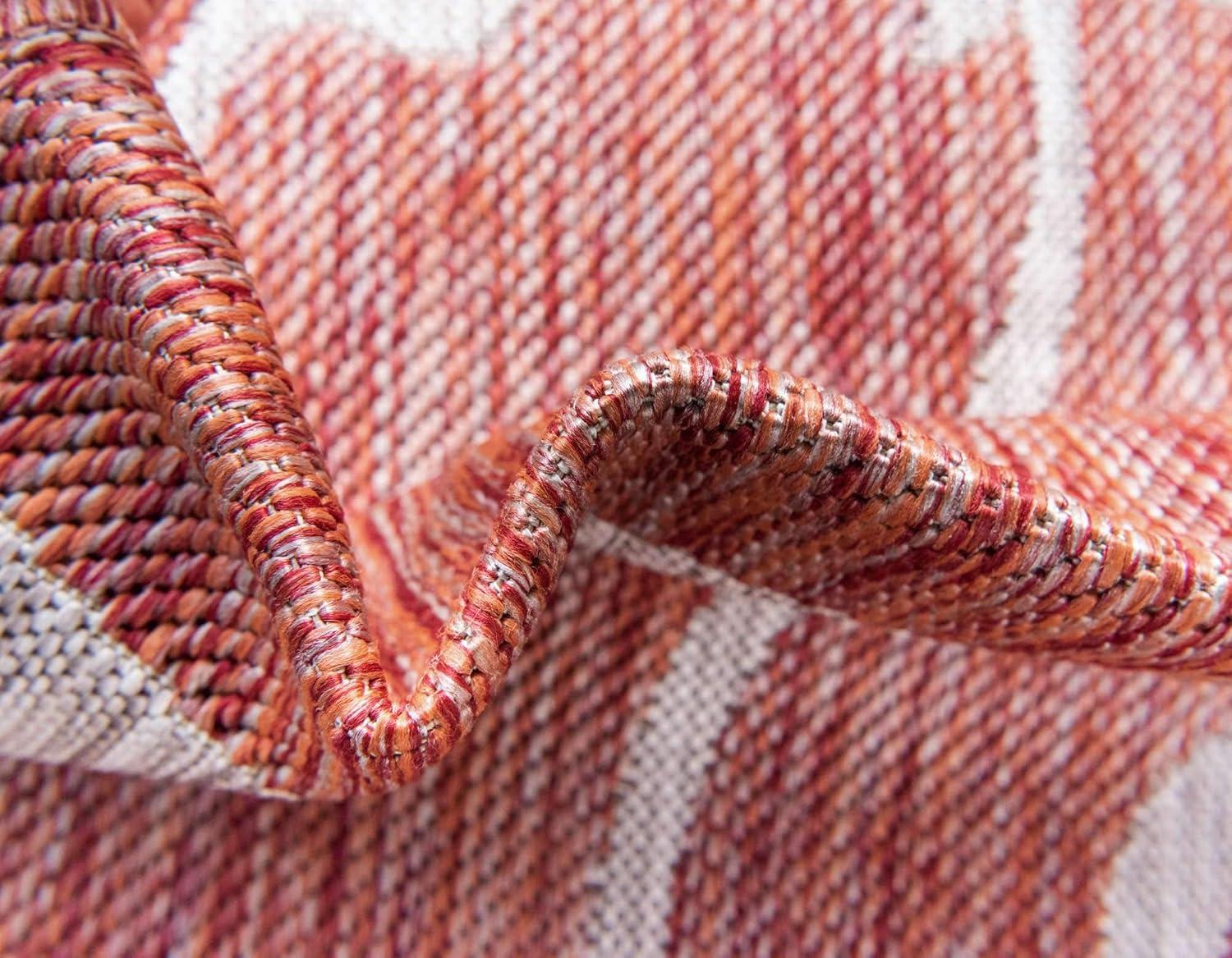 Unique Loom Outdoor Botanical Collection Area Rug - Curl (4' 1" x 6' 1" Rectangle Rust Red/Ivory)