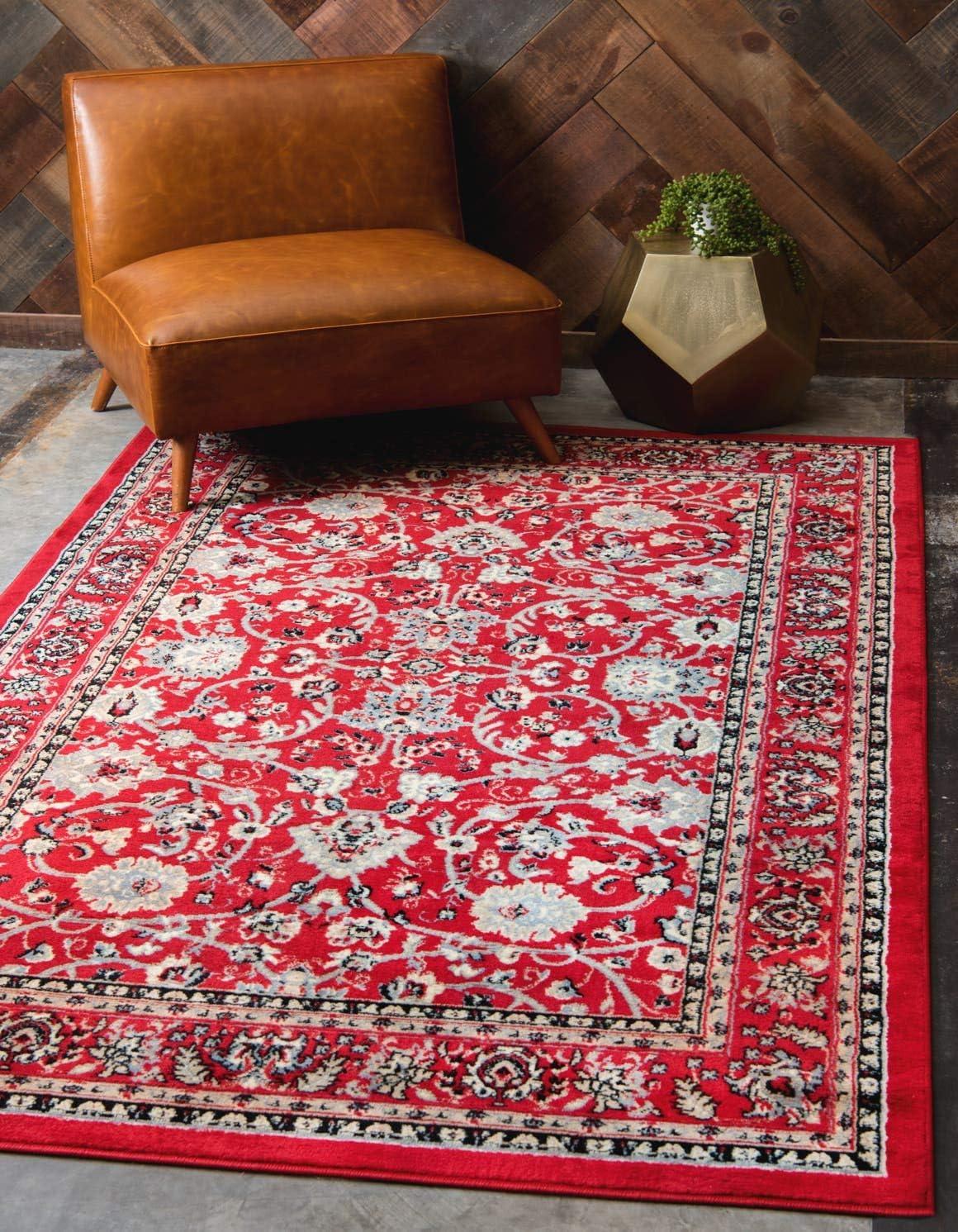 Transitional Red/Ivory 9' x 12' Stain-Resistant Synthetic Area Rug