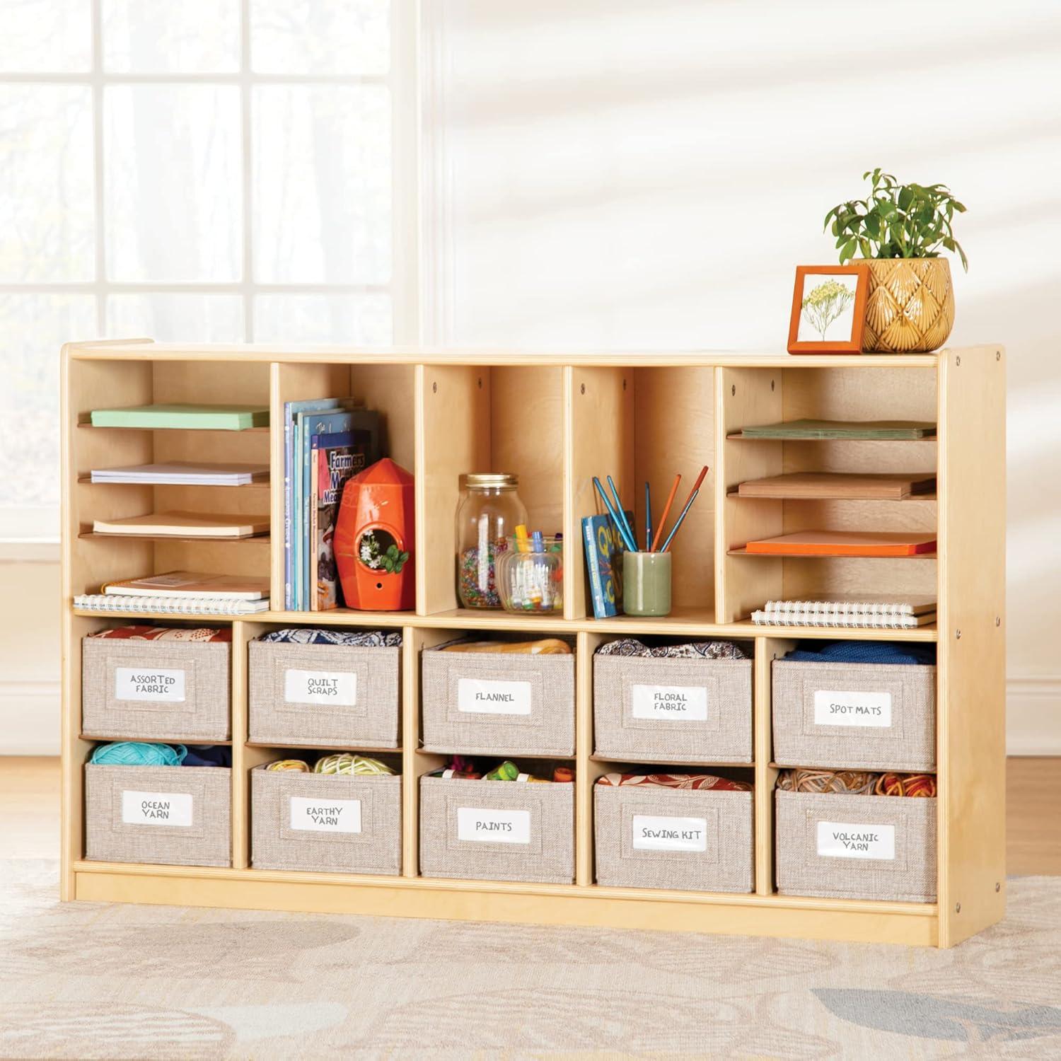 Natural Wood Kids' Storage Unit with Cubbies and Bins