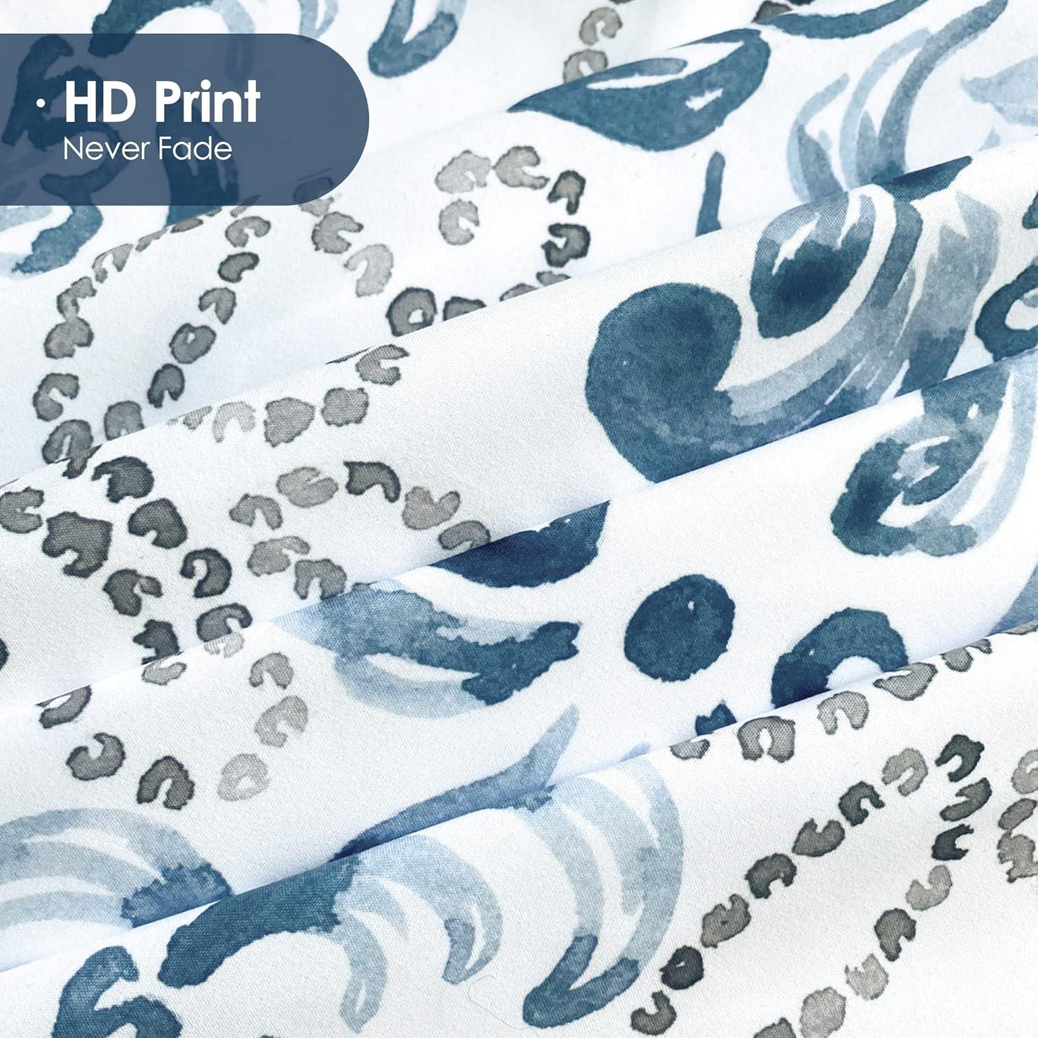 Blue and White Damask Queen Size Microfiber Duvet Cover Set