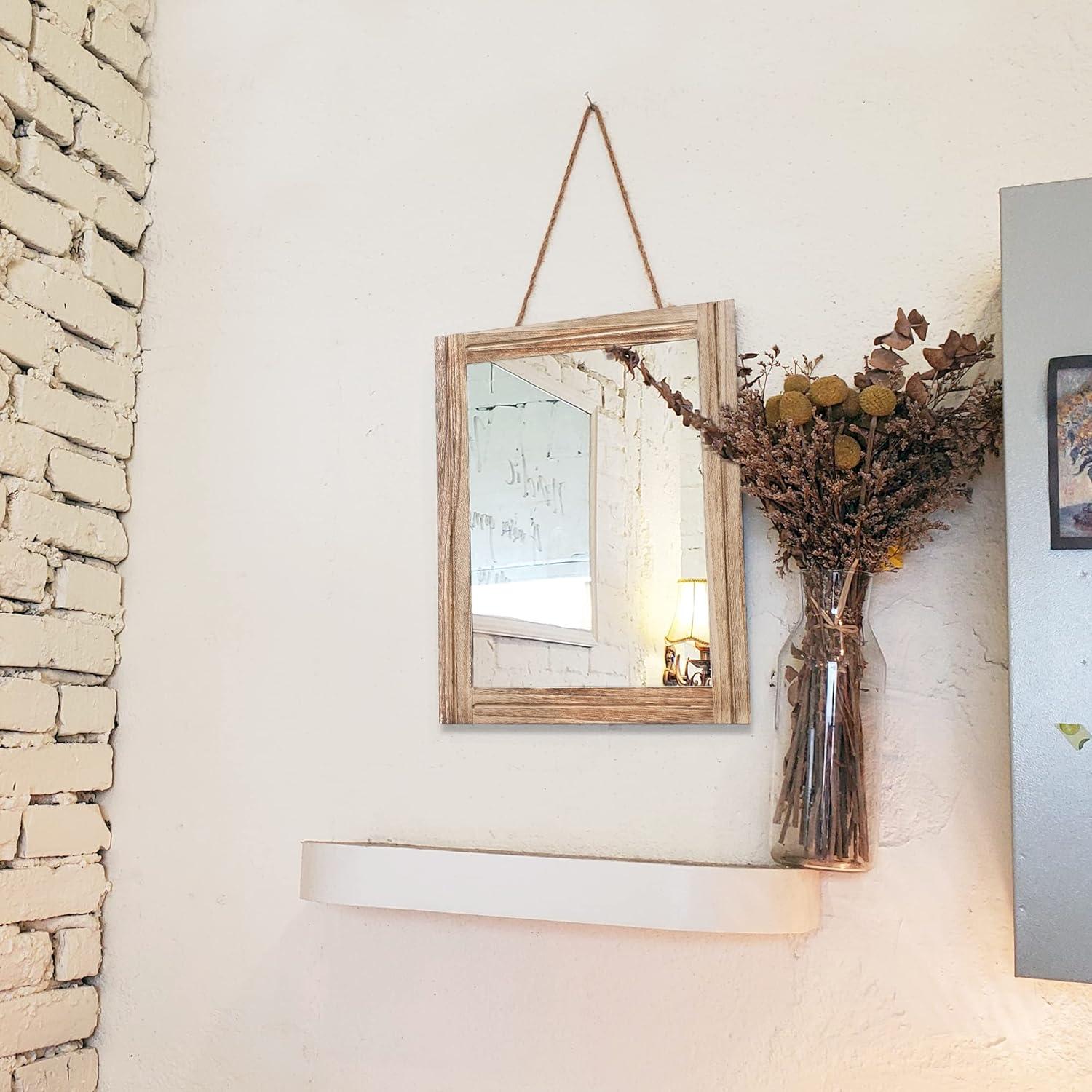 Rustic Rectangular Wood Frame Bathroom Wall Mirror