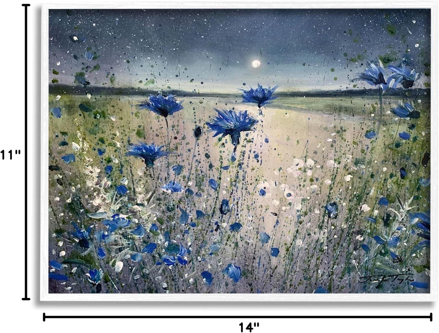 Stupell Industries Blooming Blue Flowers Night Moon Framed Giclee Art