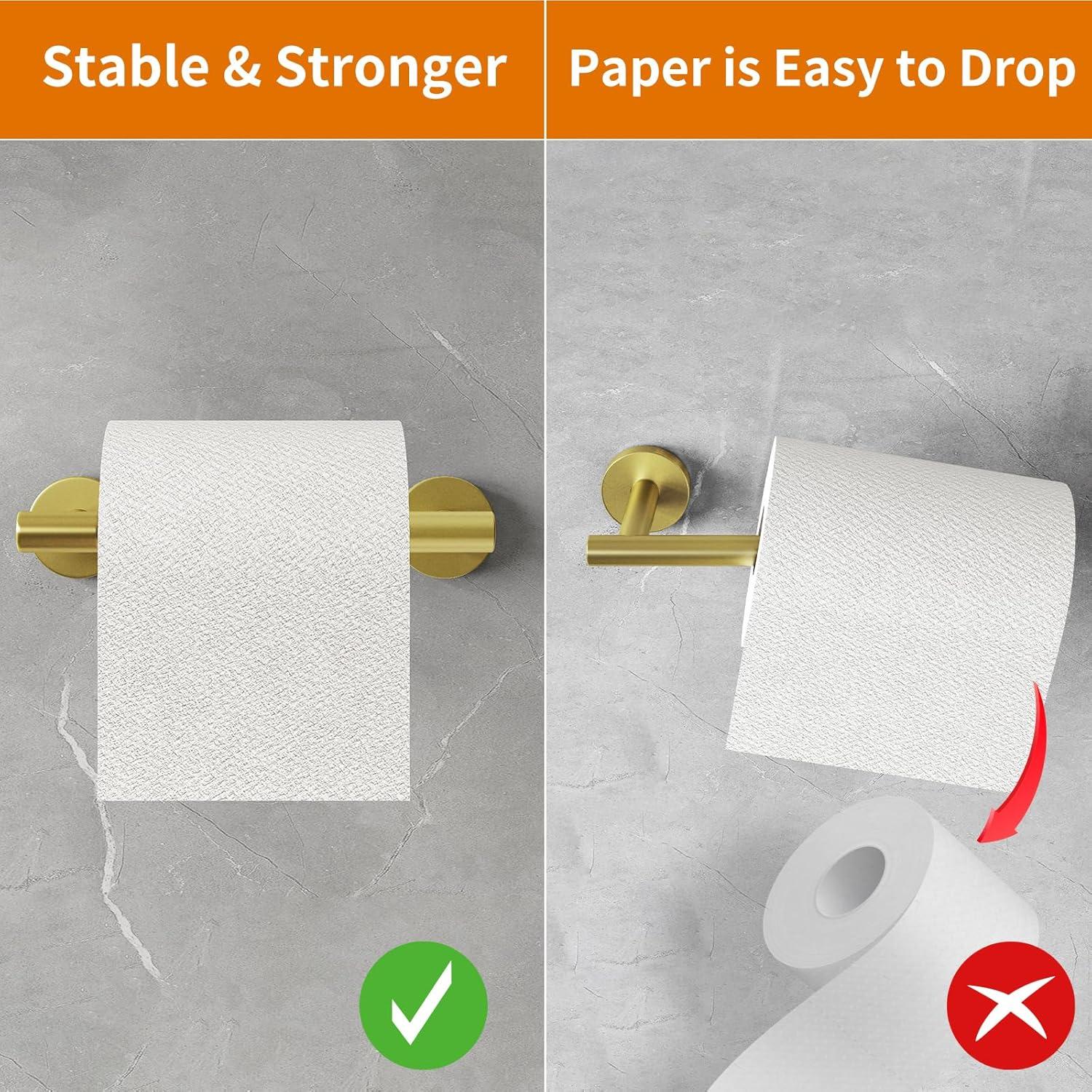 Fixsen Gold Toilet Paper Holder Bathroom Double Post Pivoting Tissue Roll Holder Stainless Steel and Zinc Alloy Wall Mount Detachable (Gold, 1)