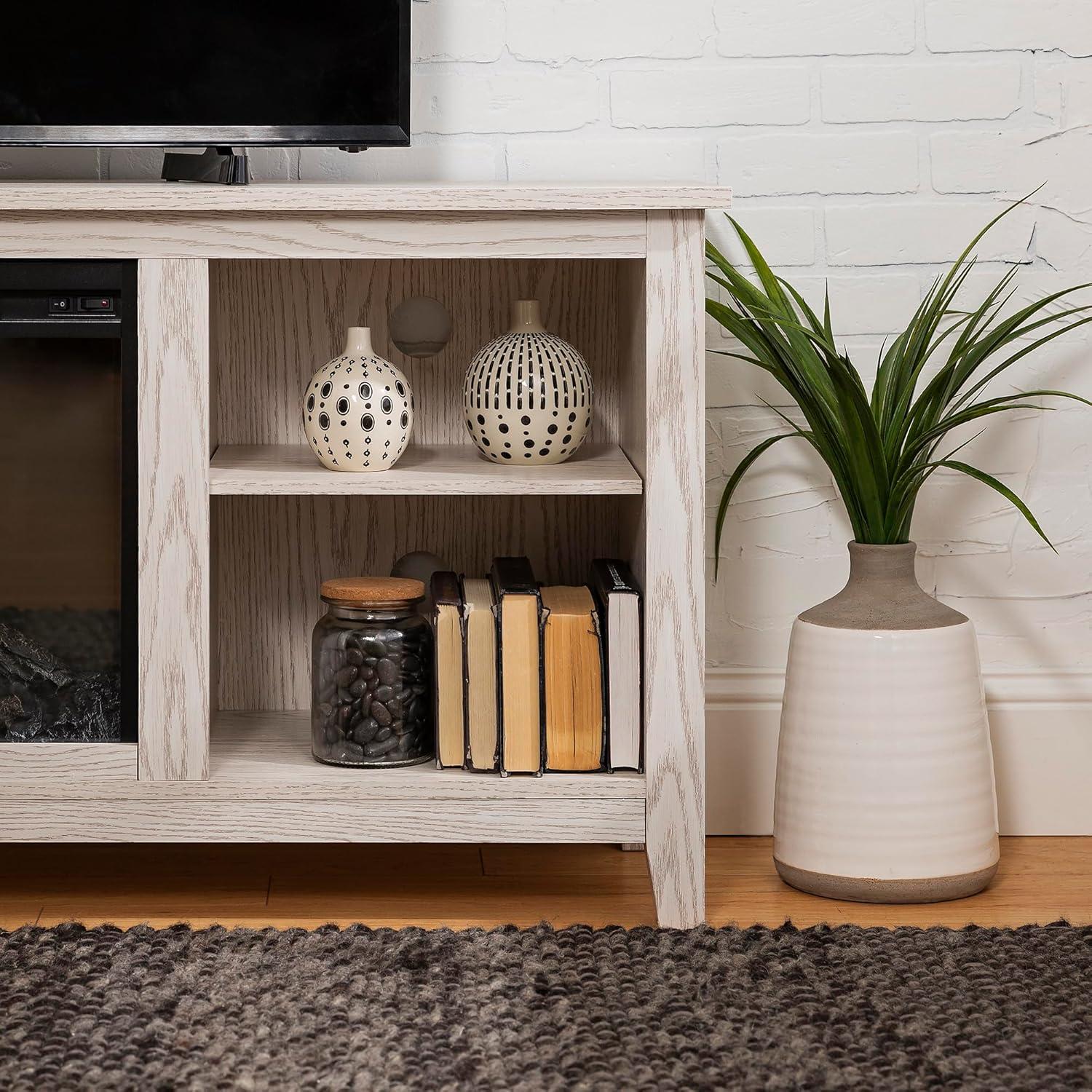 Whitewash 58" MDF Fireplace TV Stand with Shelves