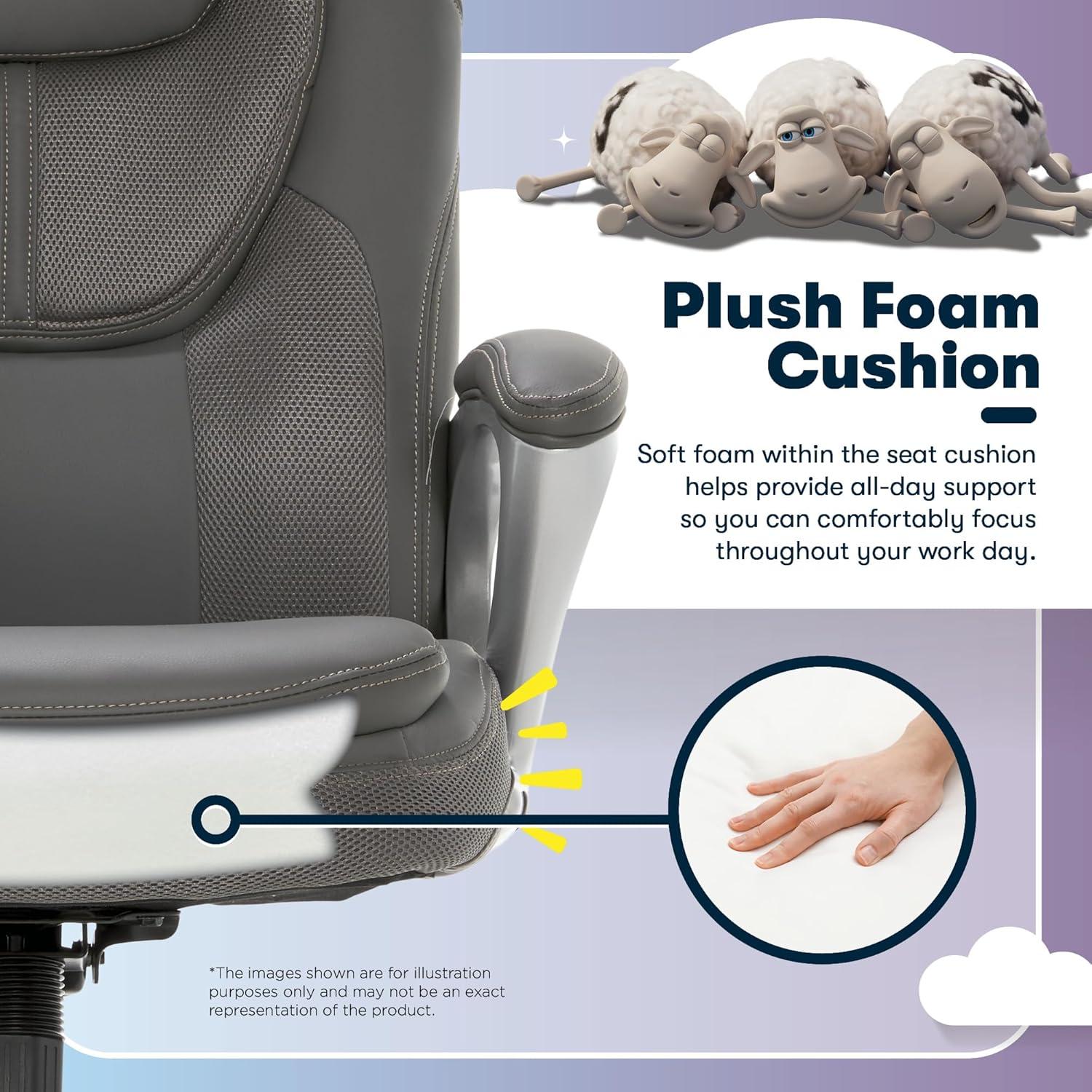 Amplify Executive Mesh Office Chair Seamless Light Gray - Serta: Ergonomic with Fixed Arms & Casters, Adjustable Height