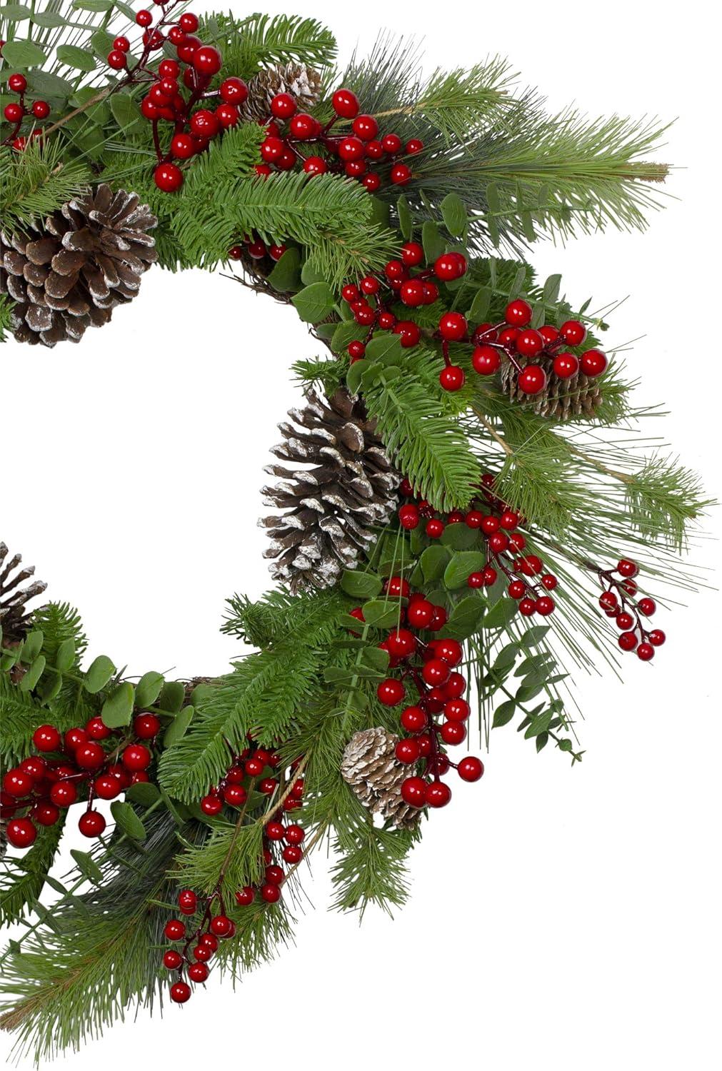 24-Inch Mixed Pine and Red Berry Artificial Christmas Wreath - Unlit