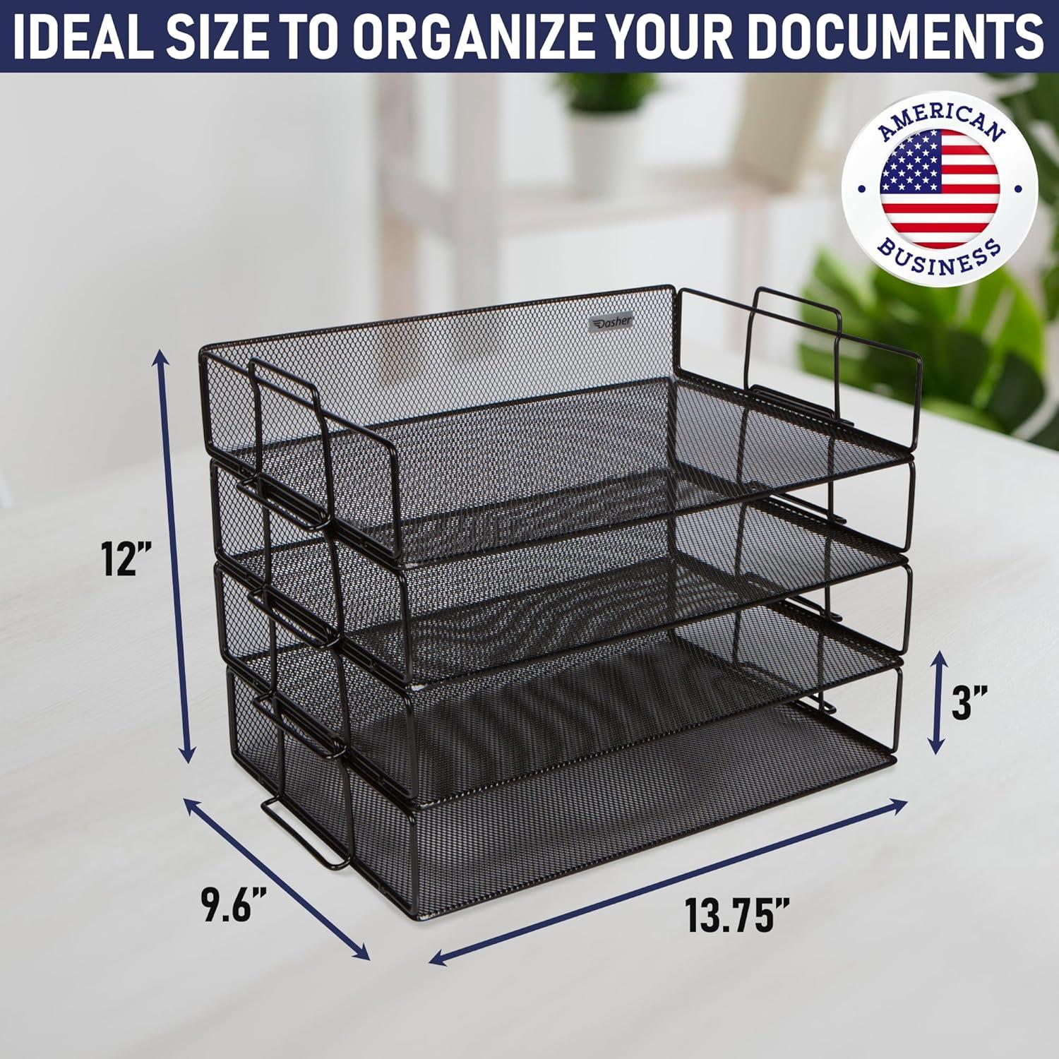 Black Metal Mesh 4-Tier Stackable Paper Tray Desk Organizer