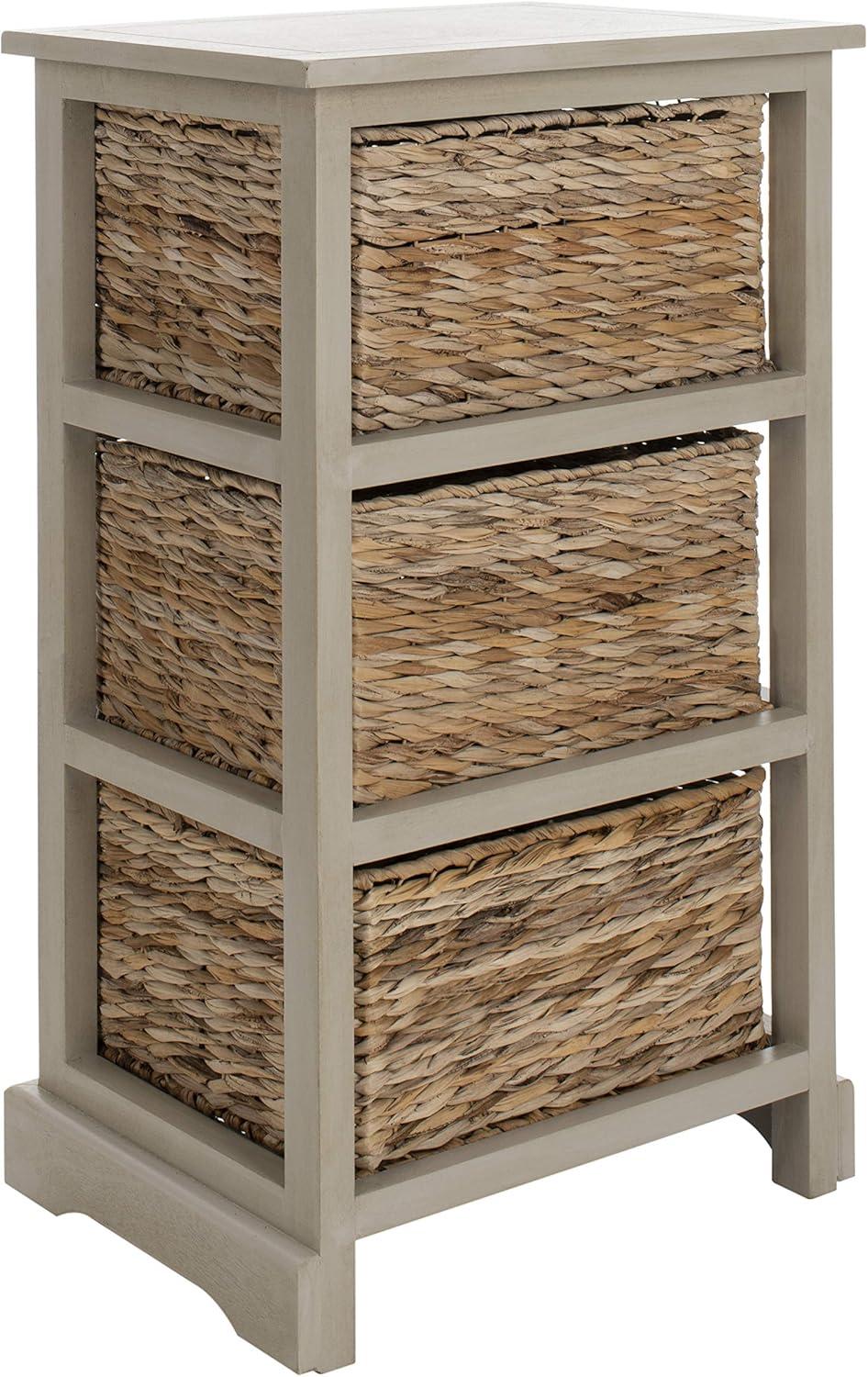 Halle 3 Wicker Basket Storage Side Table - Vintage Grey - Safavieh.