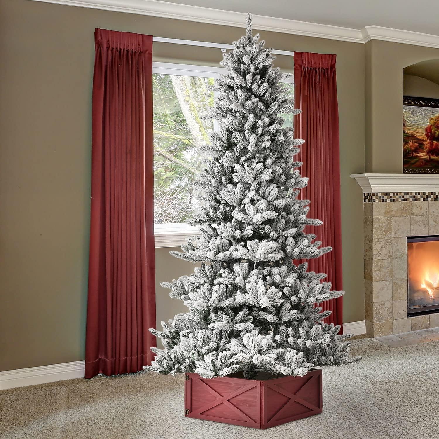 Glitz Design Glitzhome 7.5ft Pre-Lit Snow Flocked Fir Christmas Tree with 400 Warm White Lights