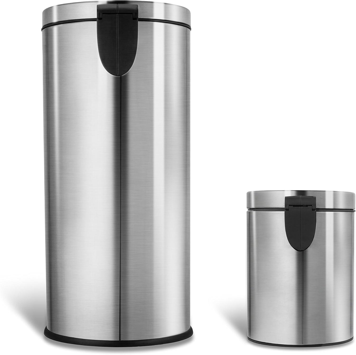 8 Gallon and 1.2 Gallon Stainless Steel Step-On Trash Can Set