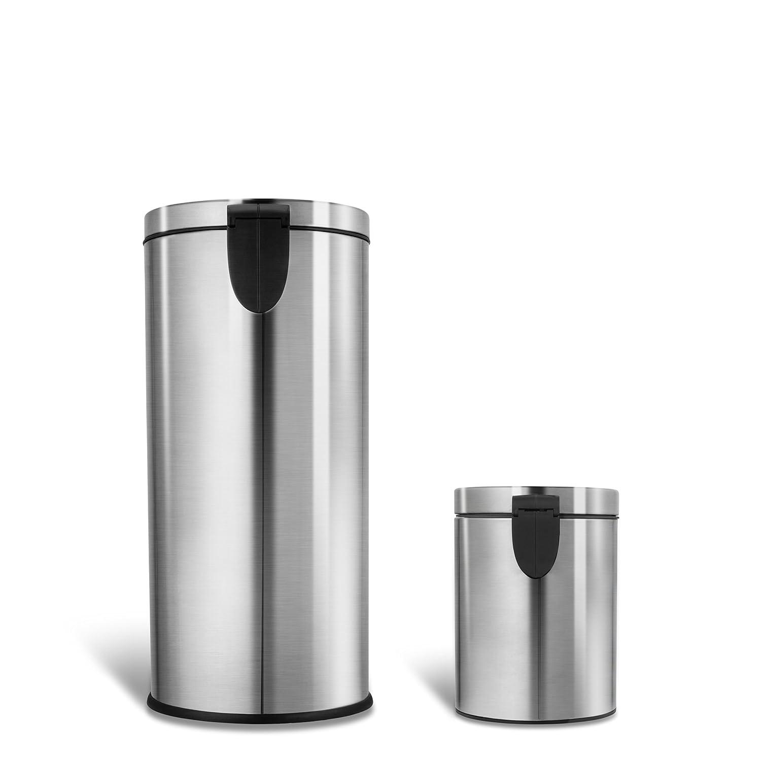 8 Gallon and 1.2 Gallon Stainless Steel Step-On Trash Can Set