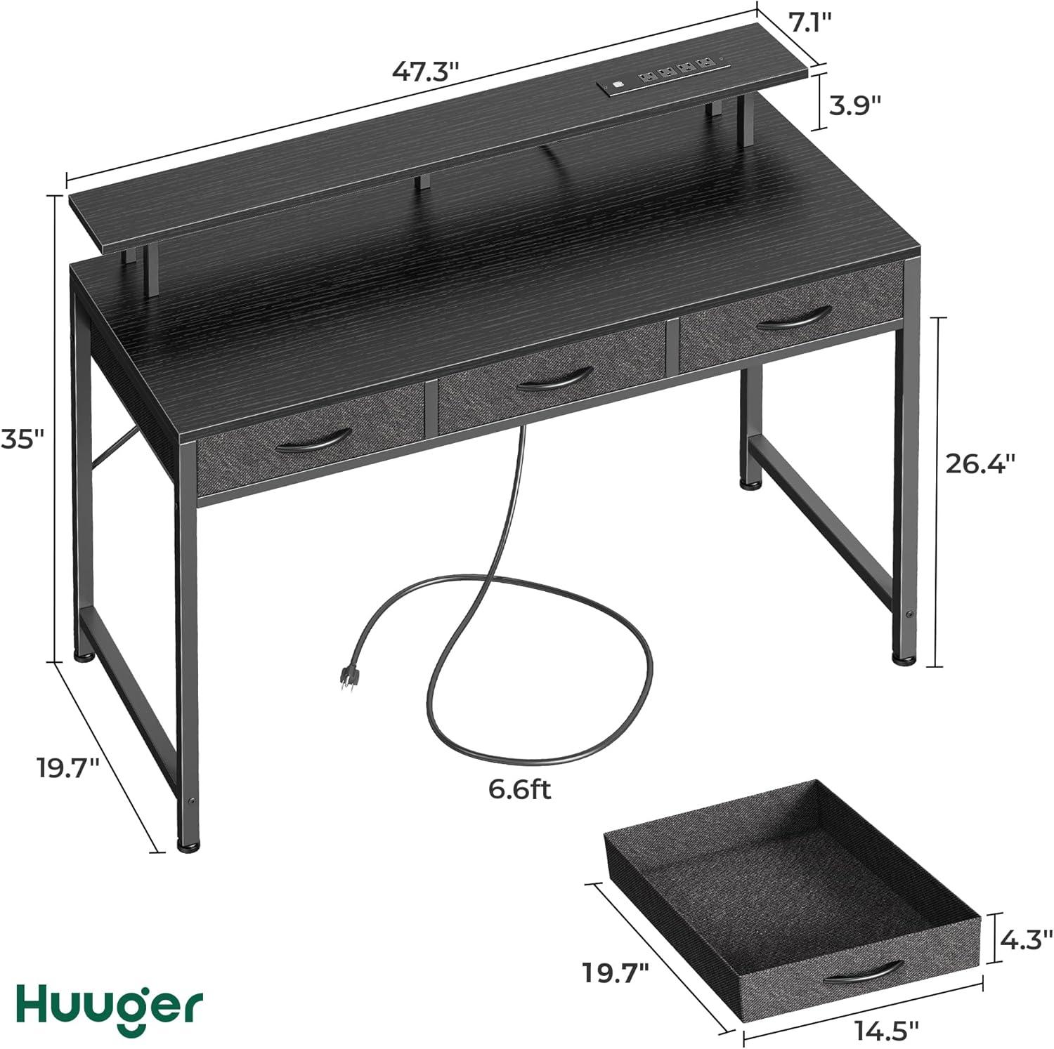 Computer Desk With 3 Drawers, Office Desk Gaming Desk With LED Lights & Power Outlets, Home Office Desks With Storage Space For Bedroom, Work From Home, (47 Inch )