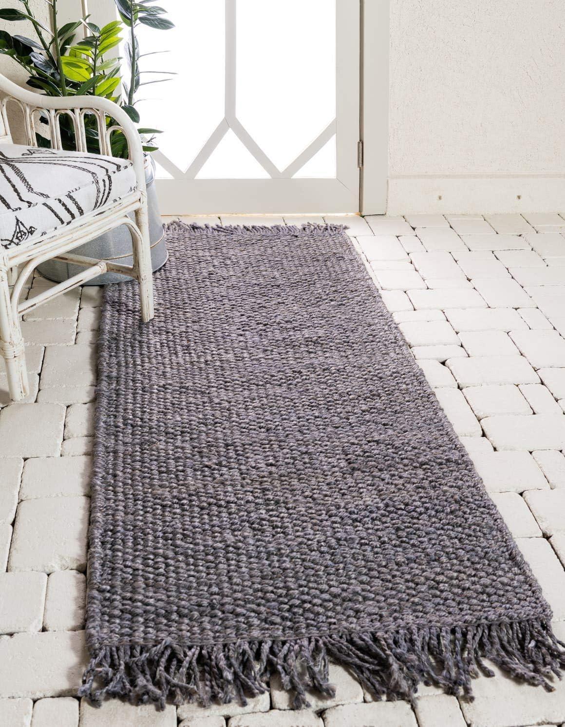 Eco-Friendly Gray Jute 2'7" x 6'1" Runner Rug, Handwoven and Reversible