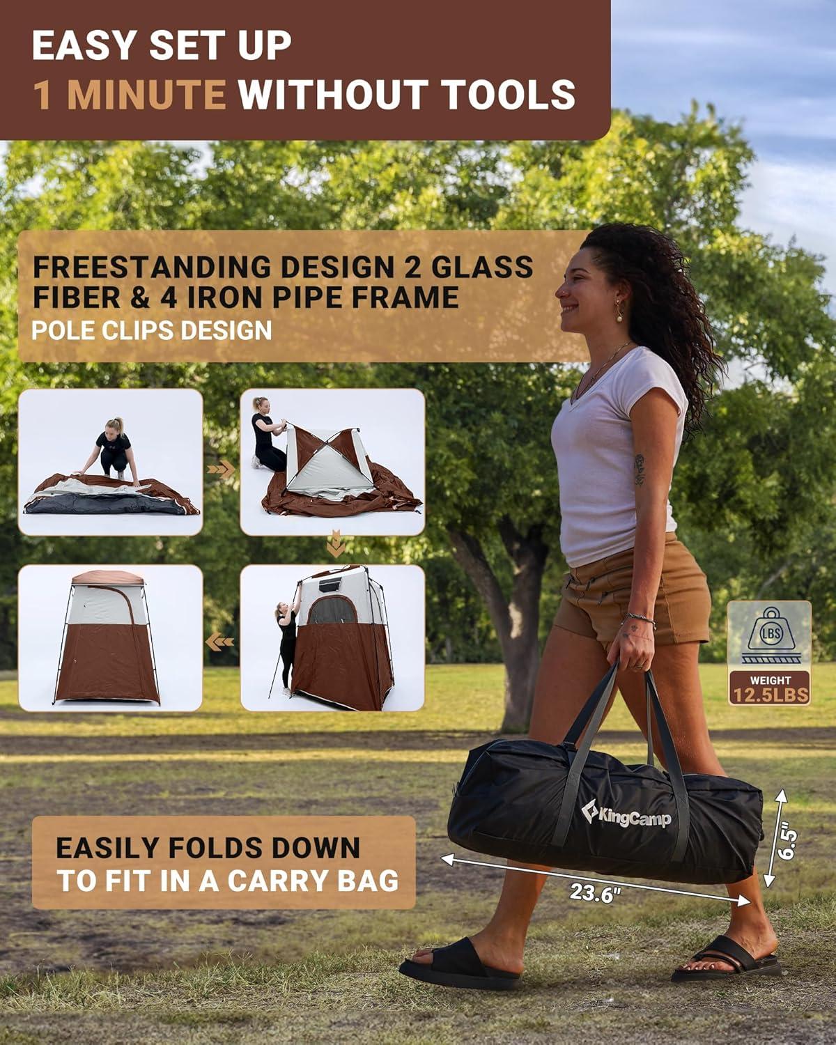 KingCamp Shower Tent, Portable Camping Bathroom Tent with 5 Gallon Solar Heated Bag, Outdoor Privacy Changing Room Tent, Privacy Shelter for Toilet, Dressing Outdoor Camping, Hiking