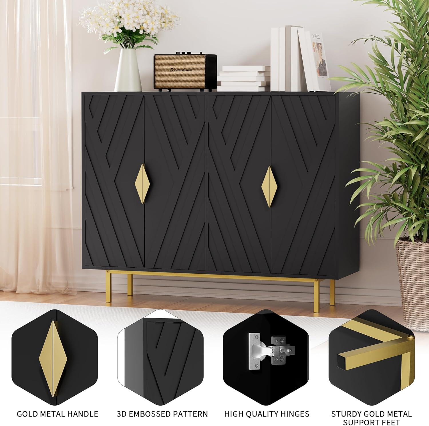 Mercer41 47.2" Accent Cabinet With 3D Geometric Doors