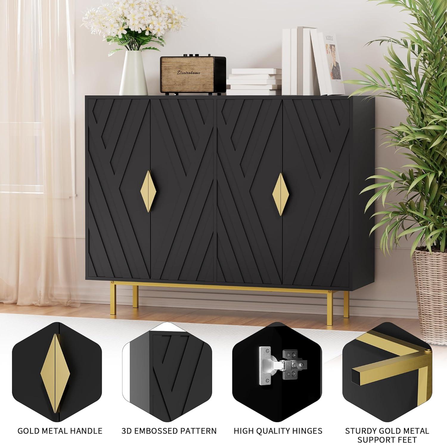 Mercer41 47.2" Accent Cabinet With 3D Geometric Doors