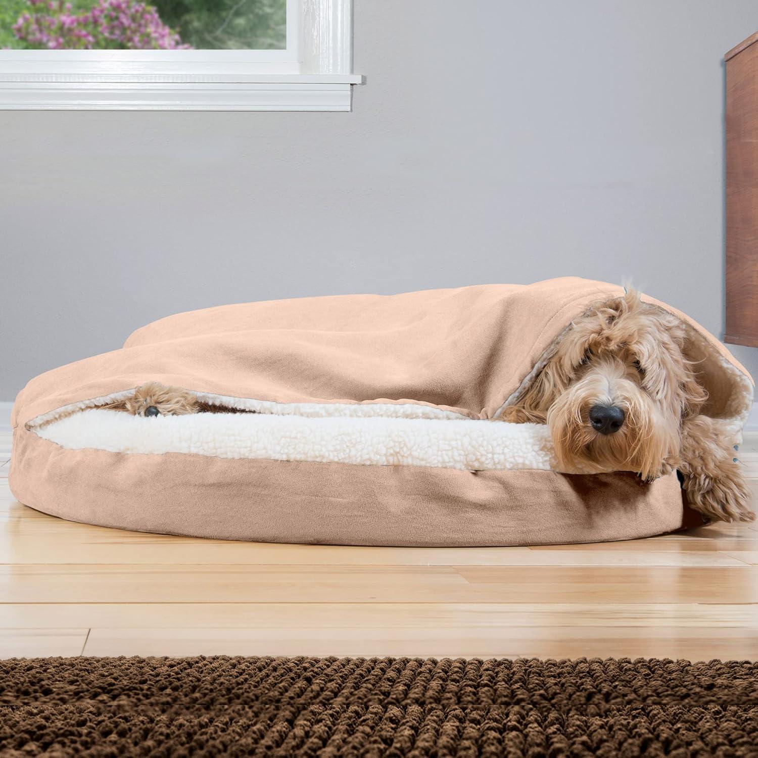 FurHaven Faux Sheepskin Round Hooded Orthopedic Dog Bed