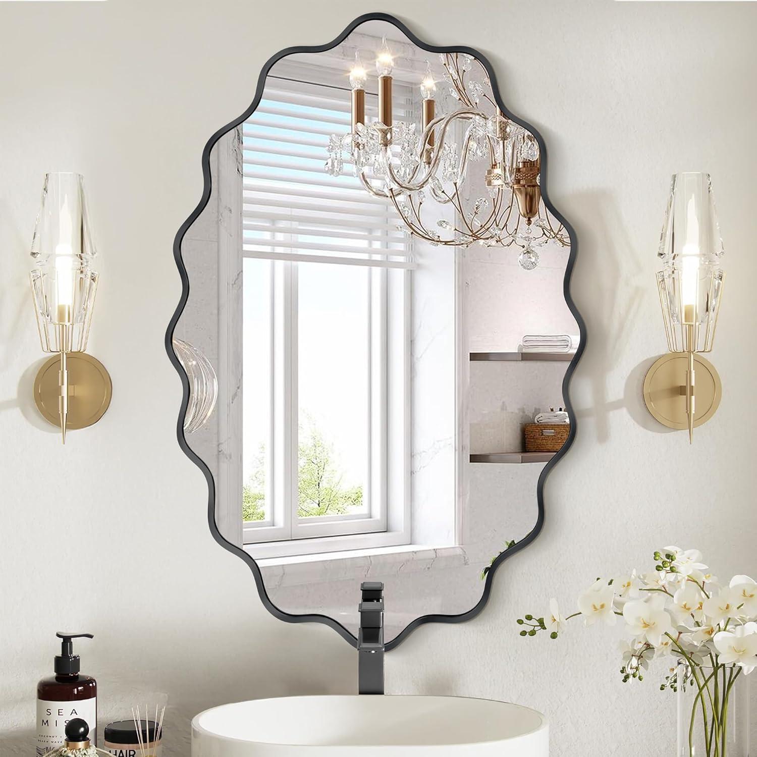 Fahomiss Elegant Oval Wavy Wall Mirror – Modern Decorative Mirror for Living Room, Bedroom, Bathroom, or Entryway – Stylish Home Décor Accent