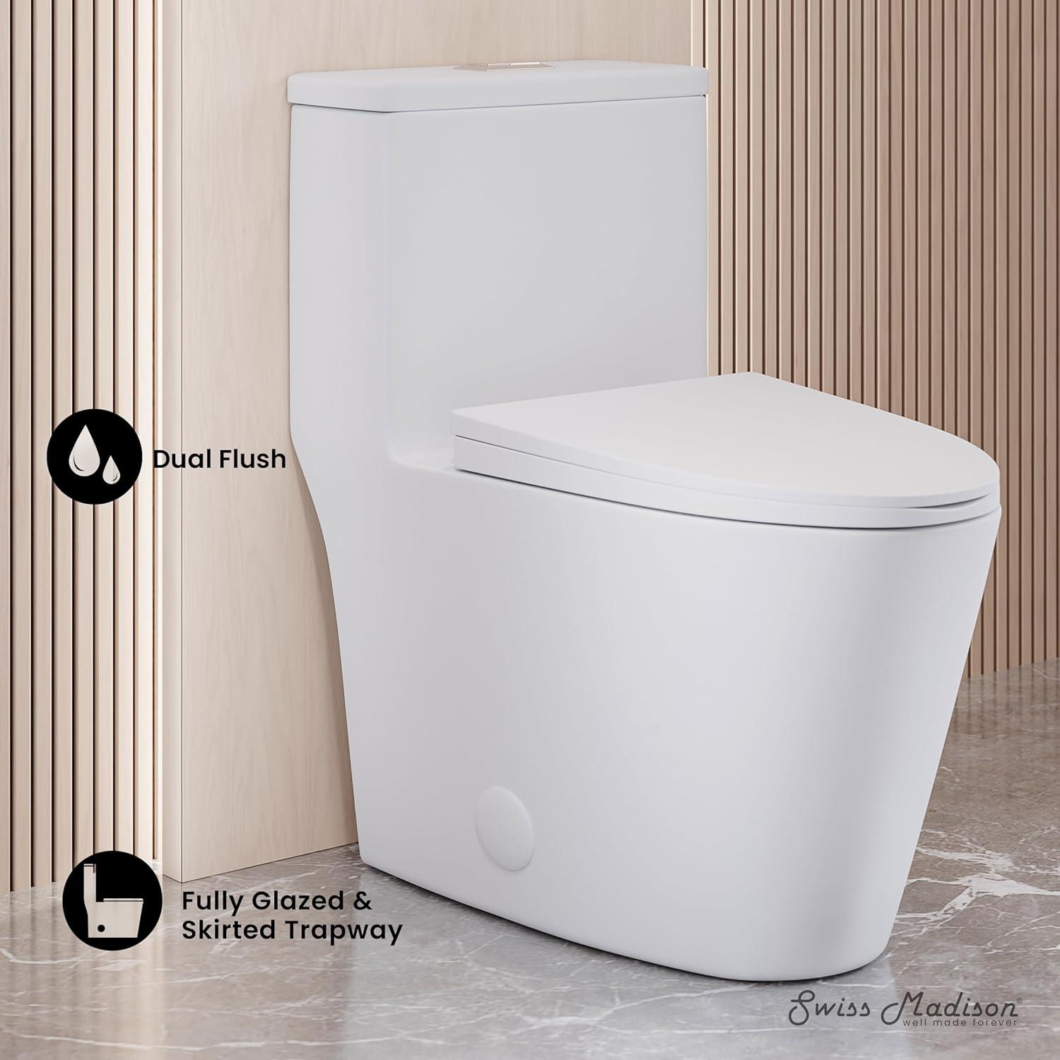 Glossy White Elongated Ceramic Dual Flush Toilet