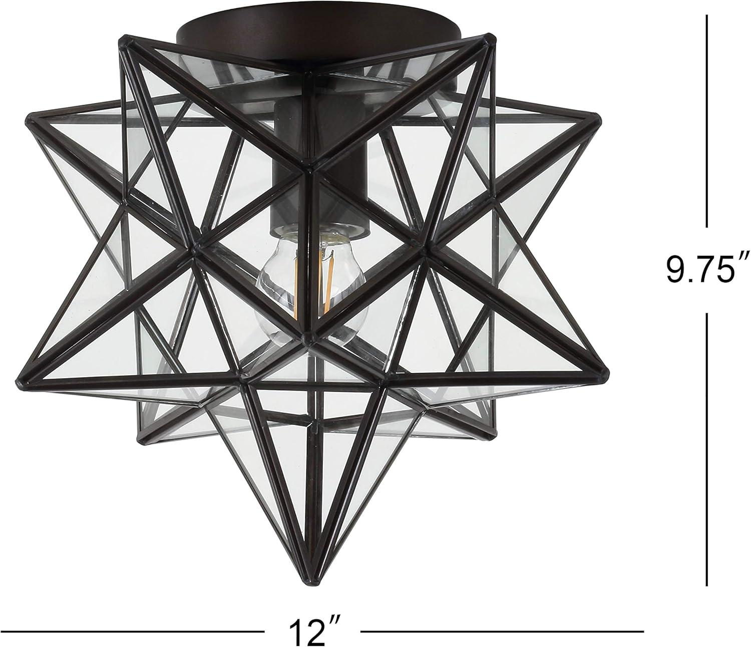Stella 12" Moravian Star Metal/Clear Glass LED Flush Mount, Oil Rubbed Bronze