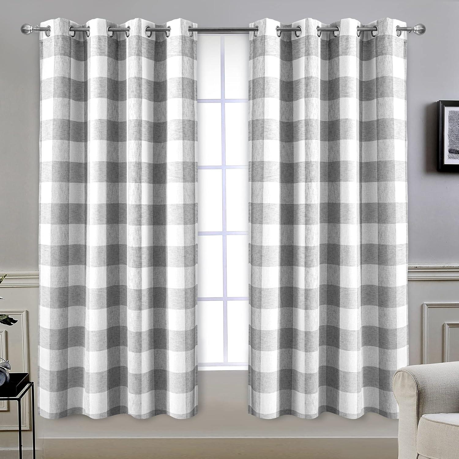 DriftAway Buffalo Check Woven Plaid Pattern Lined Blackout Thermal Insulated Window Curtain Grommet, 2 Panels, 52" x 63", Gray