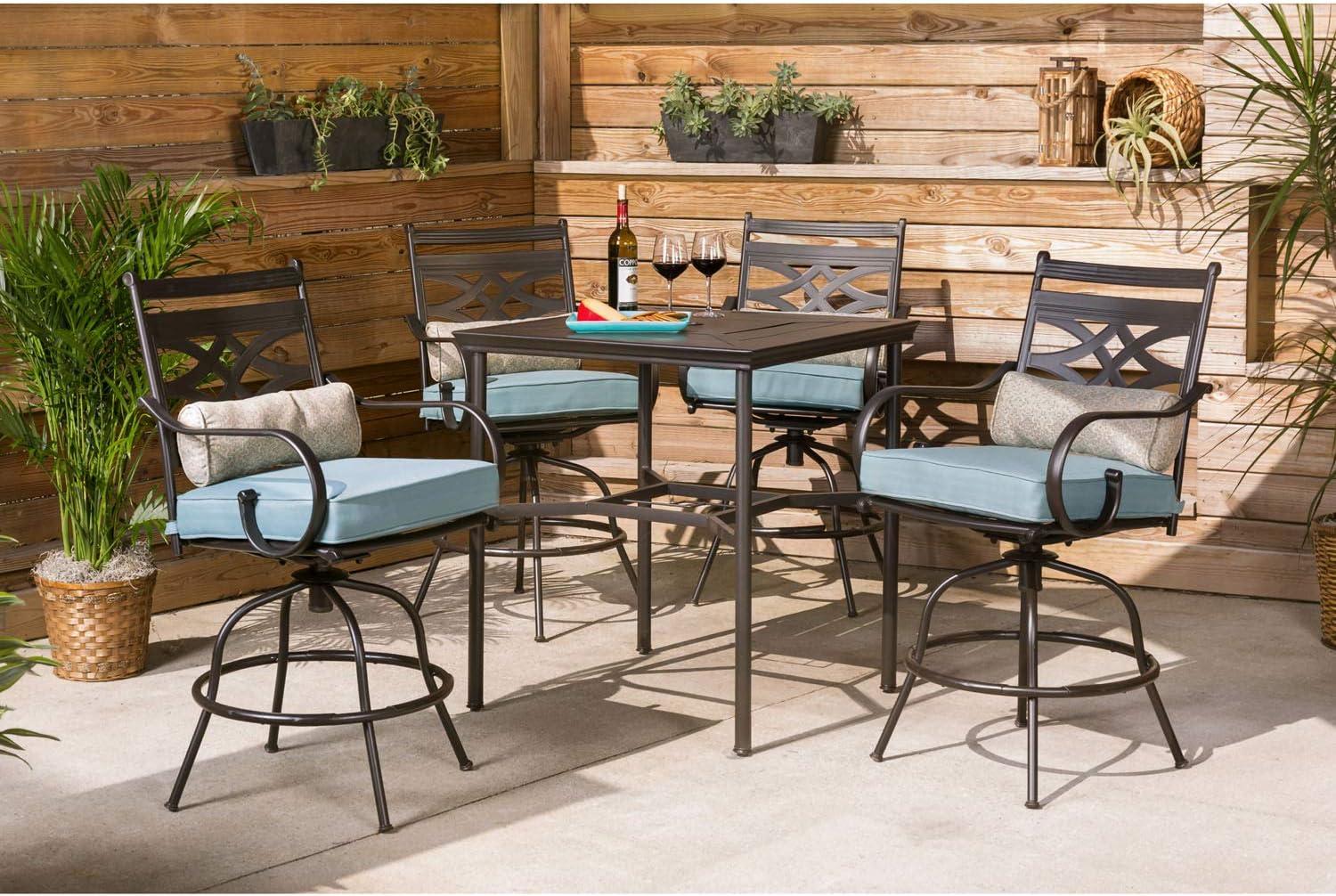 Hanover Montclair 5-Piece Steel Outdoor Counter-Height Patio Dining Set with Table, Seats 4