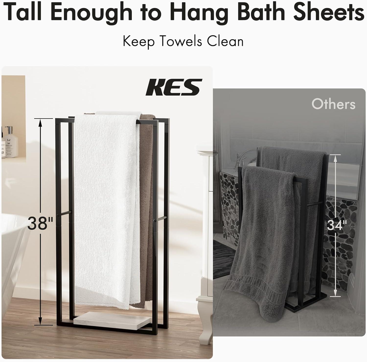 KES Bathroom Standing Towel Rack with Heavy Marble Base 2 Tier Matte Black