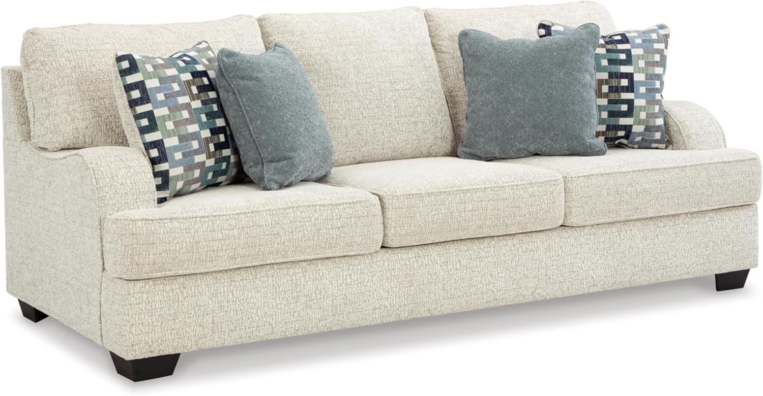 Beige Chenille Upholstered Stationary Sofa with Track Arms